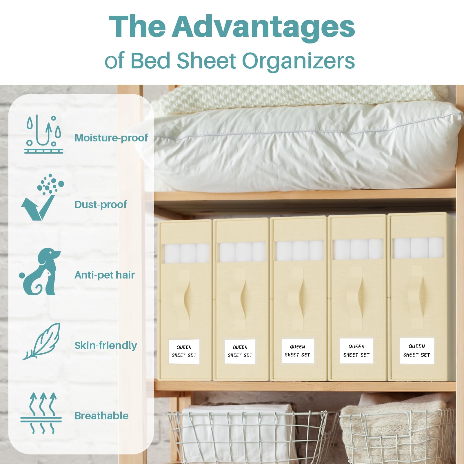 PARANTA Bed Sheet Organizers and Storage 4 Pack,Foldable Linen Closet Organizer,Twin Full Bed Sheet Organizers with Label Handle