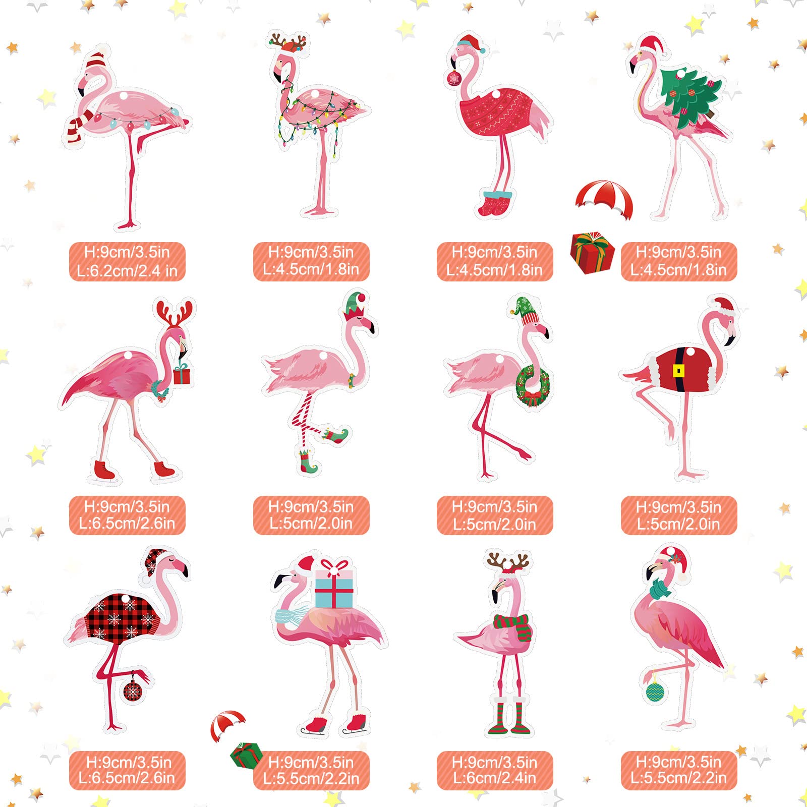 Blulu 12 Pieces Christmas Flamingo Ornaments Wooden Pink Hanging Flamingo Ornaments for Xmas Home Office Party Tree Holiday Deco