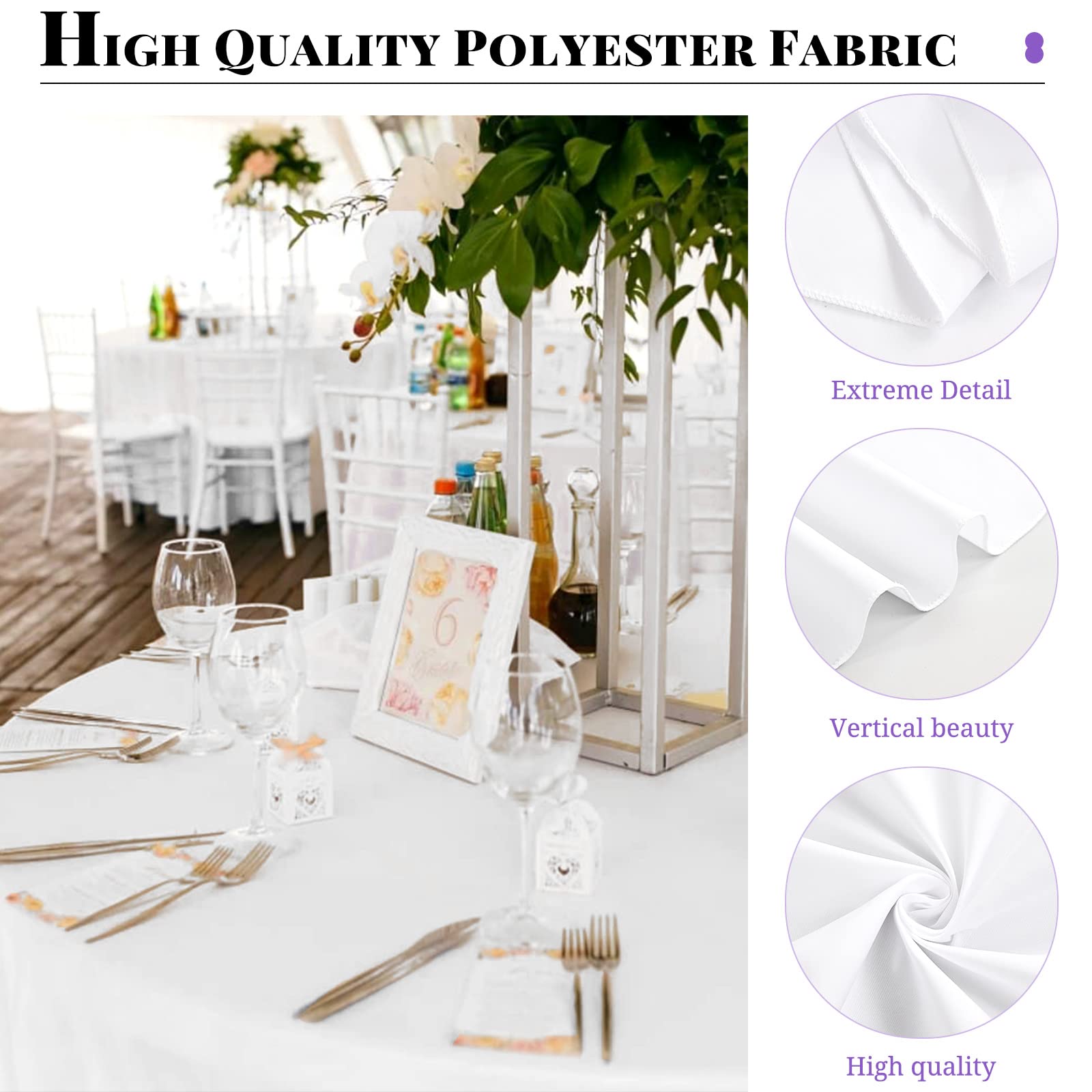 Teruntrue 4 Packs 120 Inches Round Tablecloths White Polyester Round Table Cloth Wrinkle Resistant Washable Table Cloths Fabric