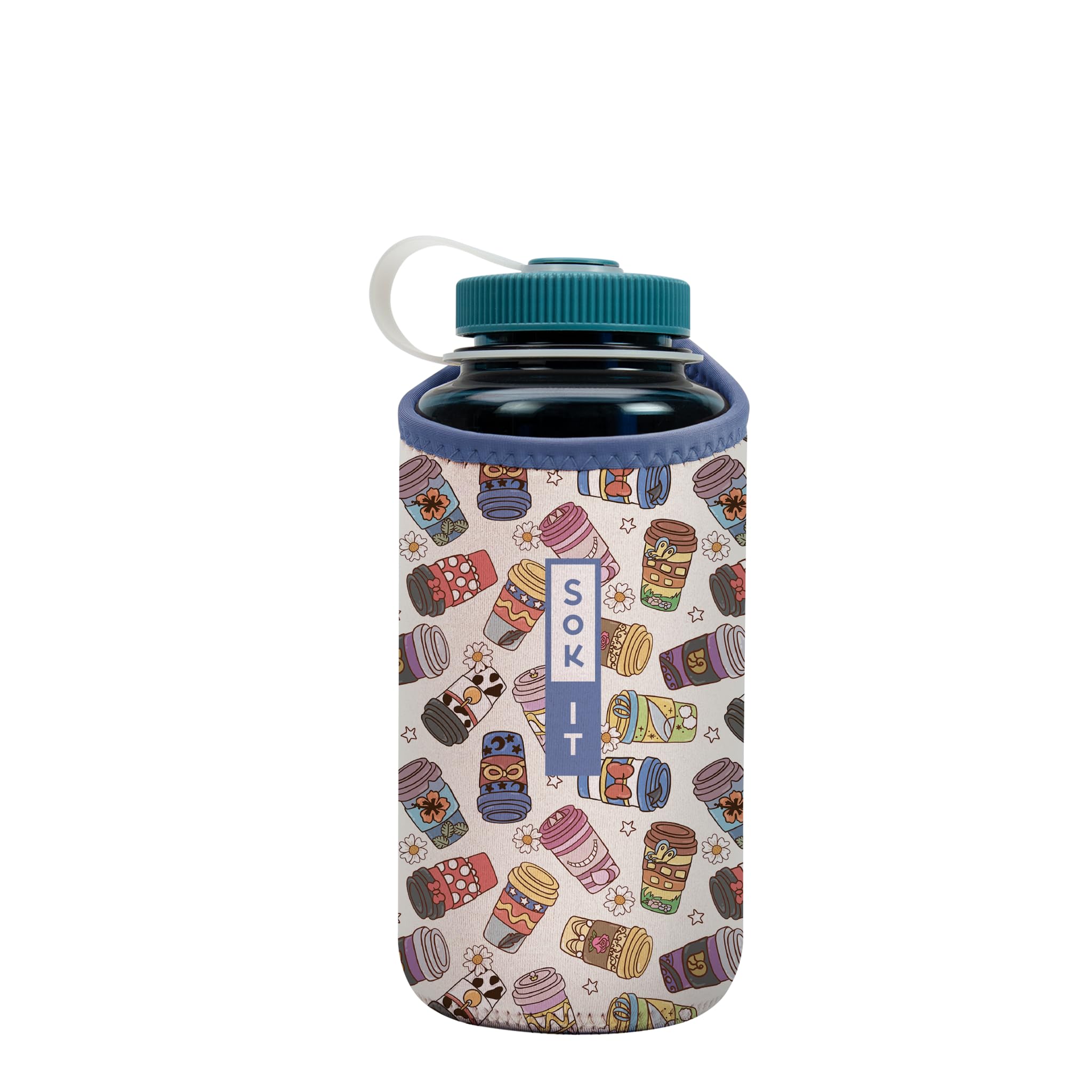 Sok It BotlSok Water Bottle Sleeve Insulated Neoprene Cover (Happiest Cup, Fits 32oz Nalgene)