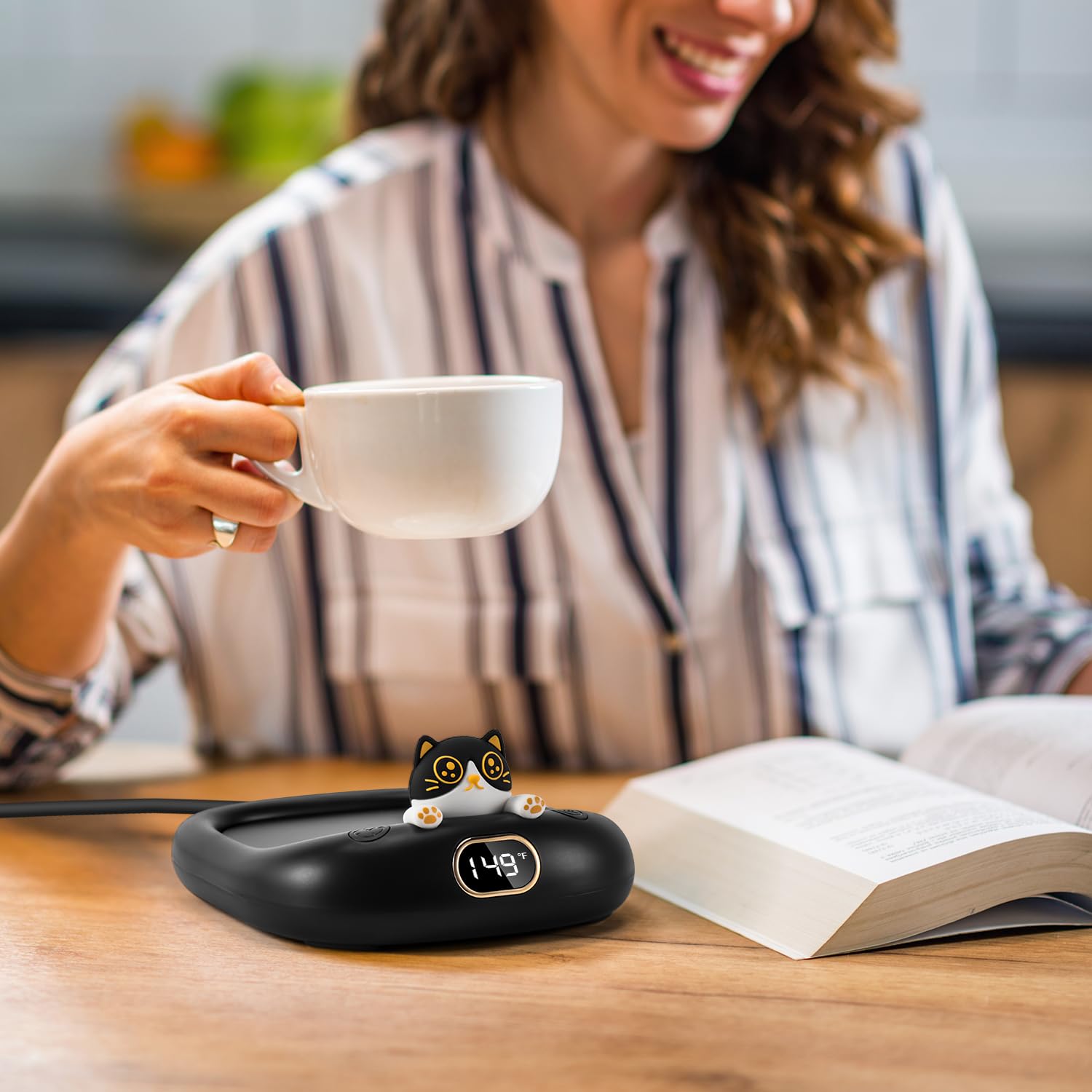 Cute Cat Coffee Mug Warmer, Electric Beverage Cup Warmer For Milk Tea Water Fit Desk Home Office, Candle Warmer Plate With 3 Tem