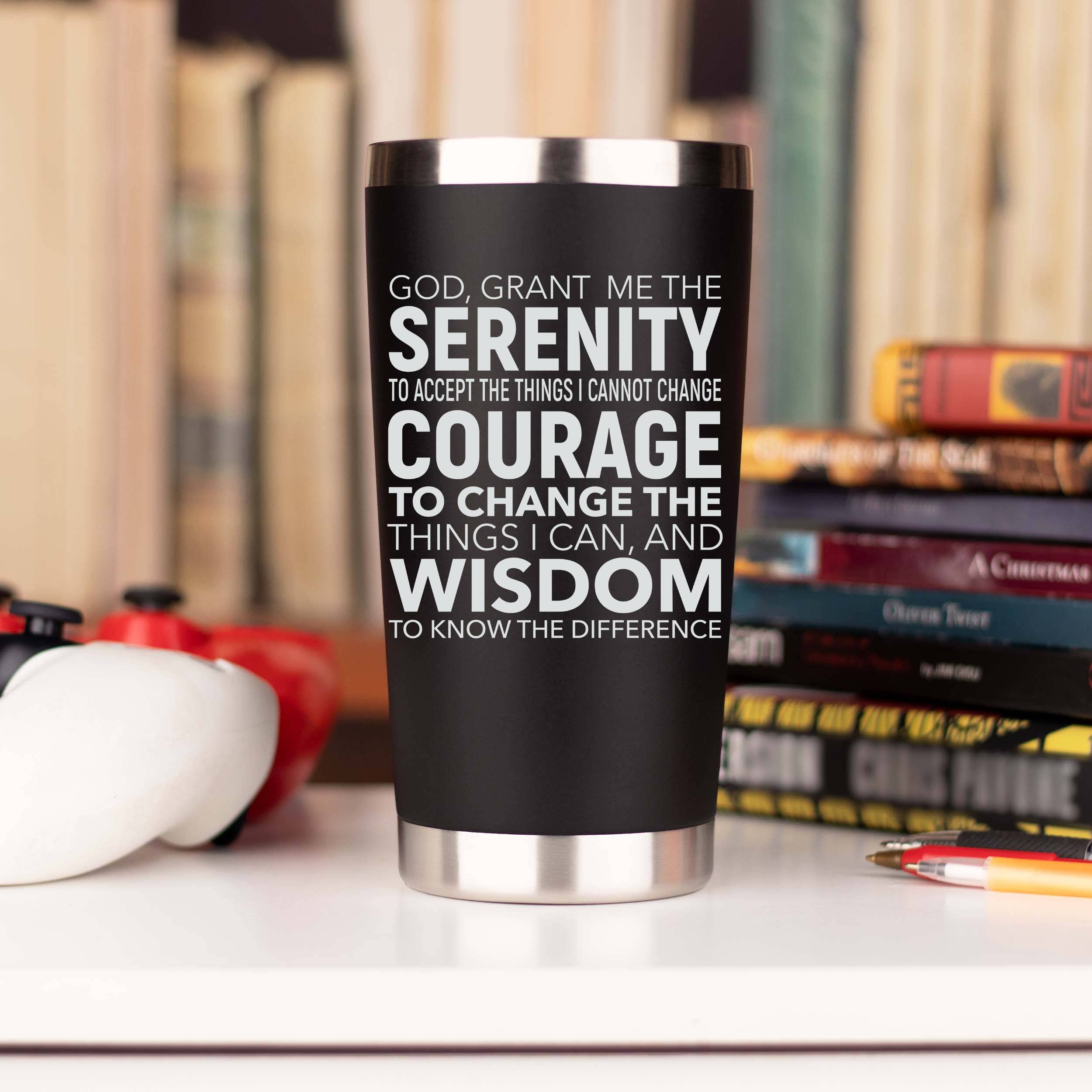 JENVIO Serenity Prayer Gifts  Stainless Steel Travel Tumbler Mug w/Lid and 2 Straws  Courage Wisdom Unique Coffee Sober AA Sobriety Gifts for Recovery Alcoholics Anonymous