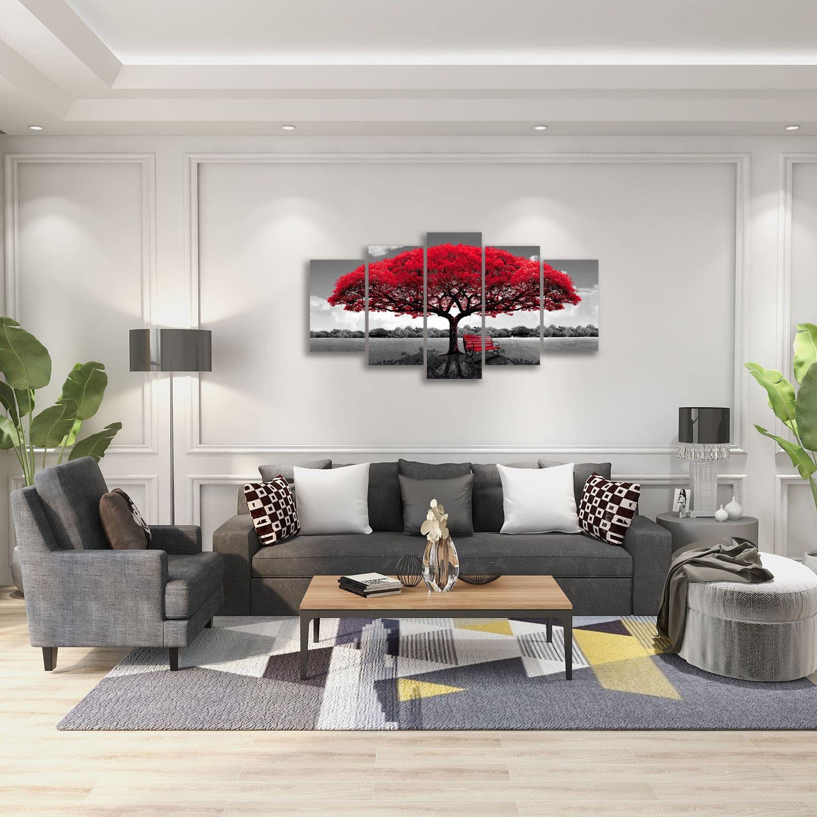 Aoshdart Red Tree Canvas Wall Art Living Room Decor-Nature Wall Art-Red And Black Forest Wall Pictures- Canvas Prints Landscape