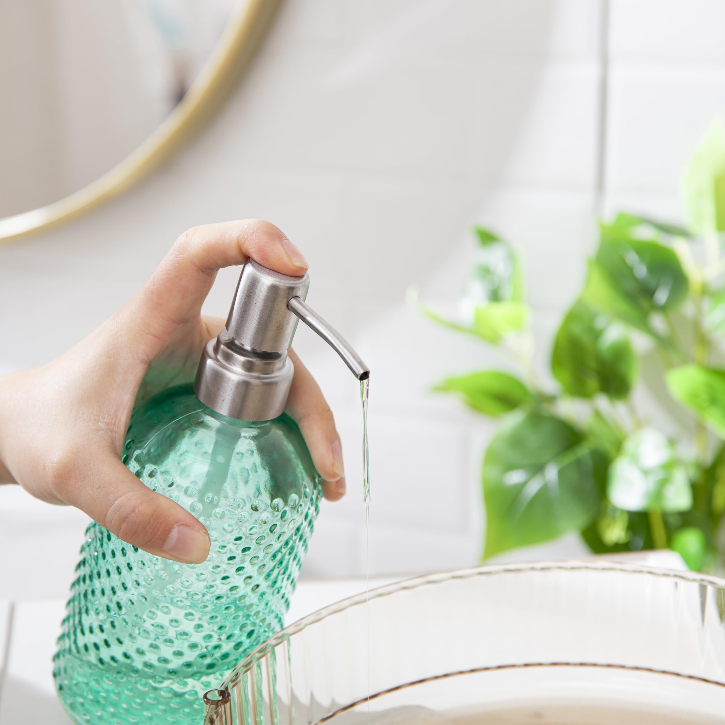 Hblife 16 Oz Soap Dispenser With 304 Rustproof Stainless Steel Pump, Kitchen Bathroom Soap Dispenser,Refillable Liquid Glass Soa