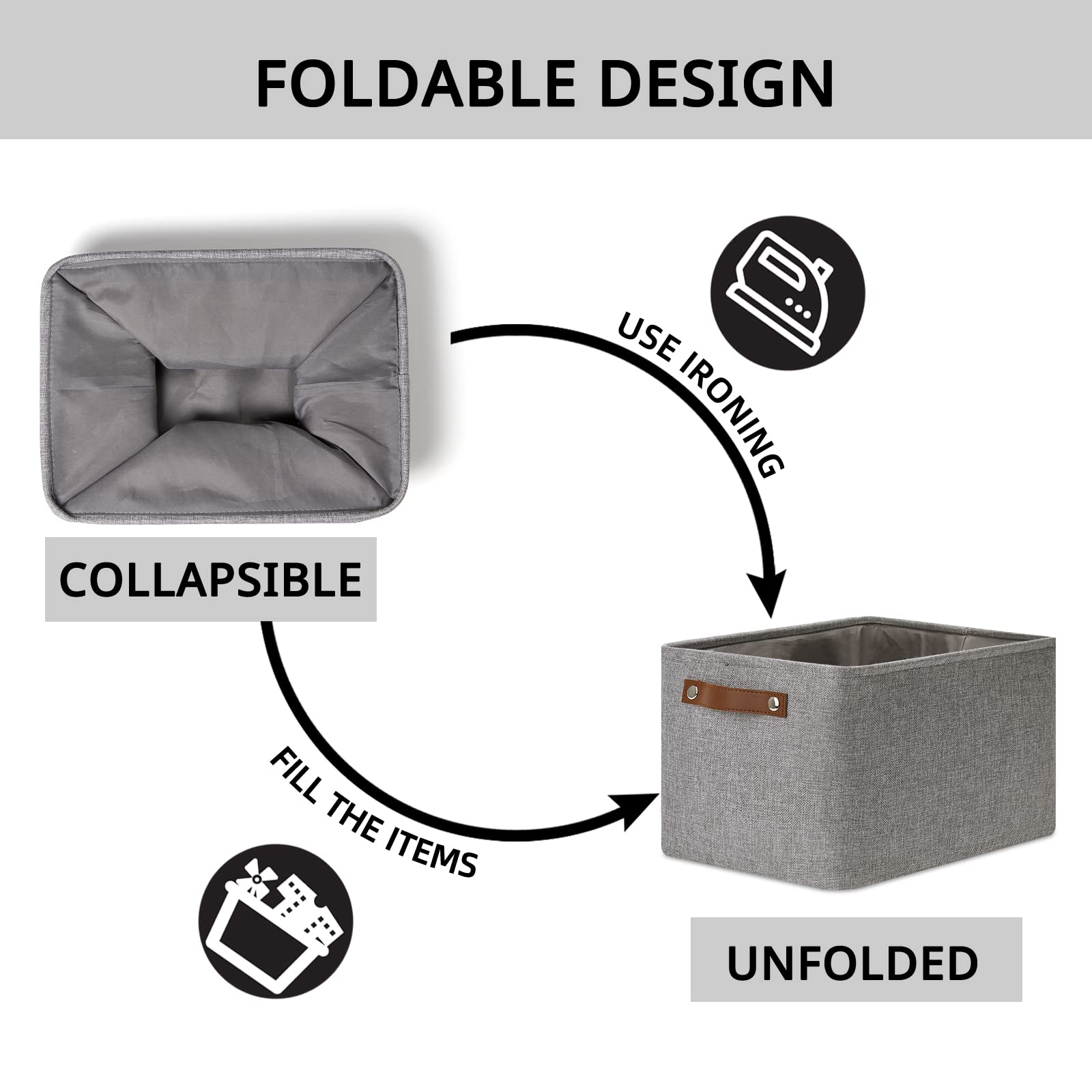 Dullemelo Storage Baskets For Shelves, Fabric Collapsible Rectangular Storage Bins For Shelves, Closets, Nursery, Home, Office,