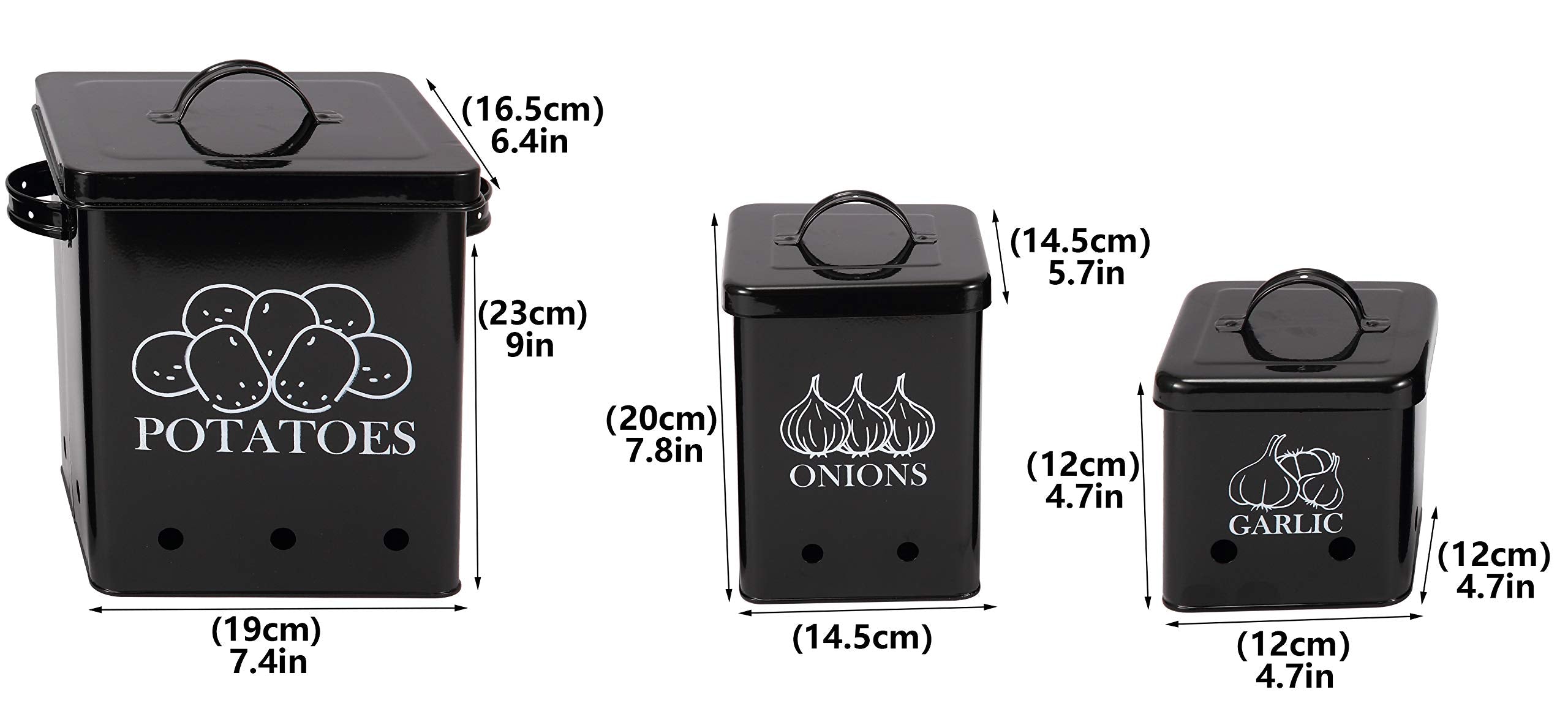 Potato Onion Kitchen Storage Canisters Jars Pots Containers 3 Pack Set - Potatoe, Garlic Bin Caddy, Long Shelf Life With Aeratin