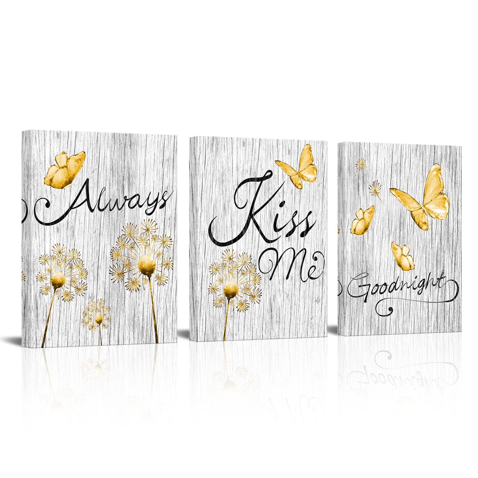 Visual Art Decor Yellow Picture For Bedroom Decor Rustic Yellow Butterfly Always Kiss Me Goodnight Sweat Words Picture Framed Ar