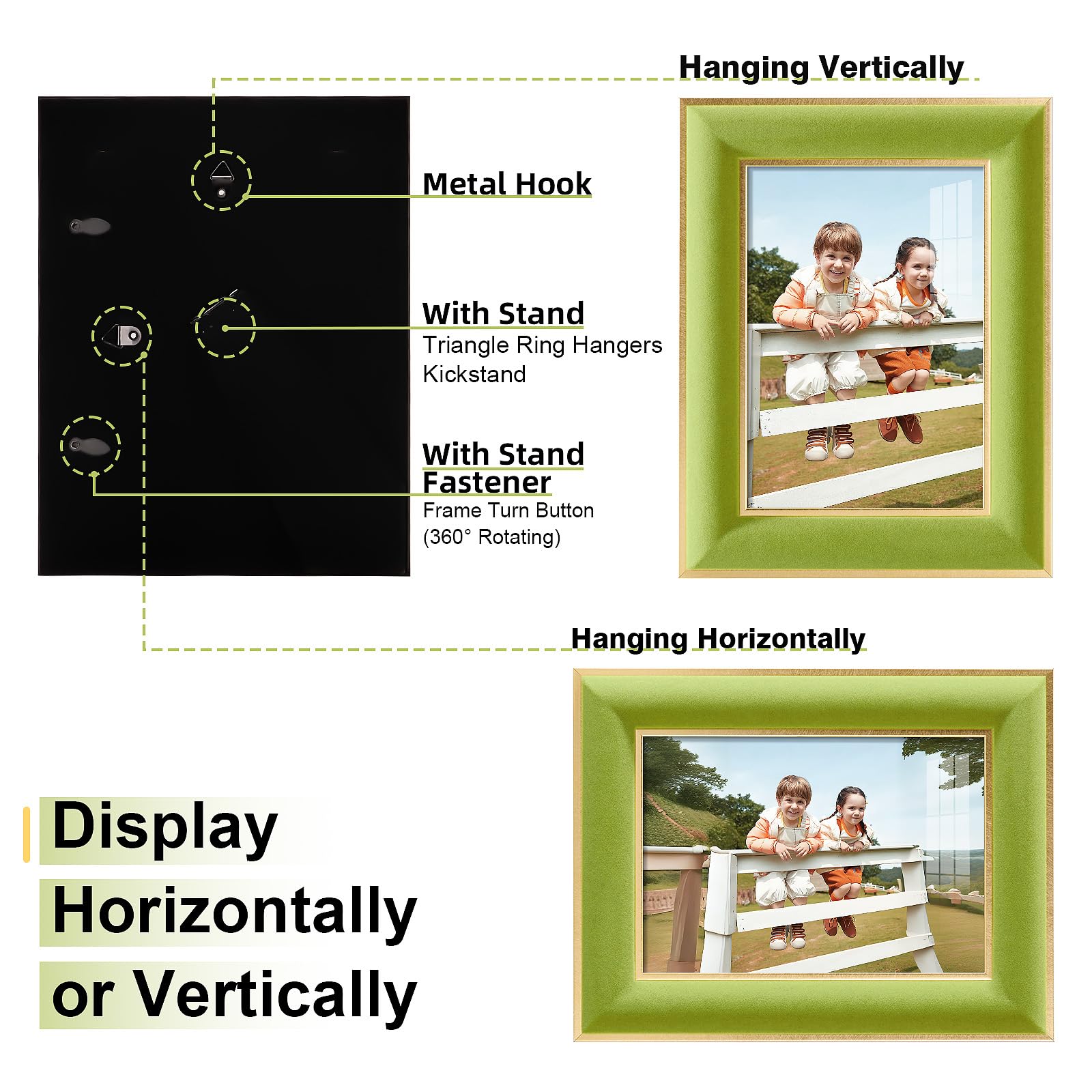 KSROECUD 5x7 Velvet Picture Frame, Light Green Photo Frames with Modern Simple Metallic Gold Border, HD Real Glass Horizontal &