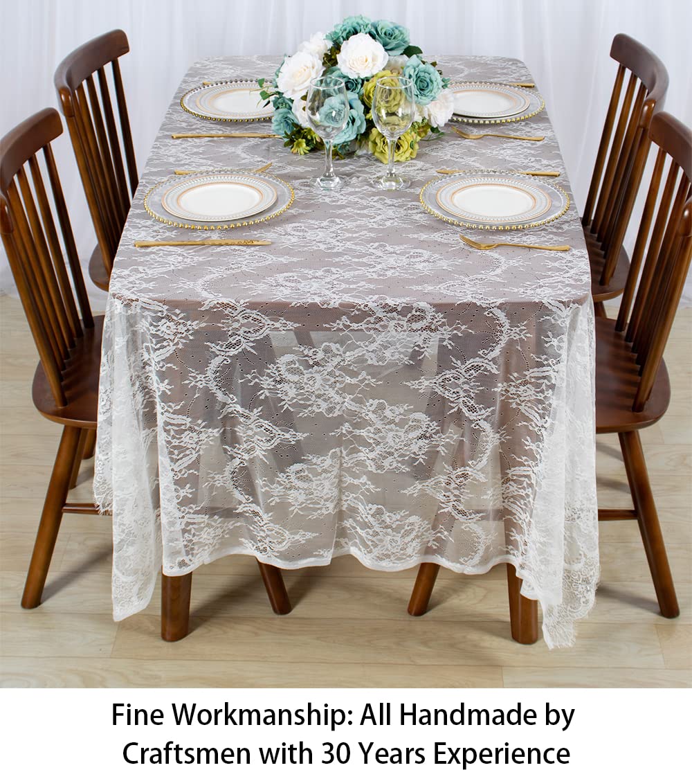Shinybeauty Lace-Tablecloth-Rectangular 60X120-Inch Lace Table Cloth 2 Pack Floral Lace Tablecloth White Vintage Table Cover Flo