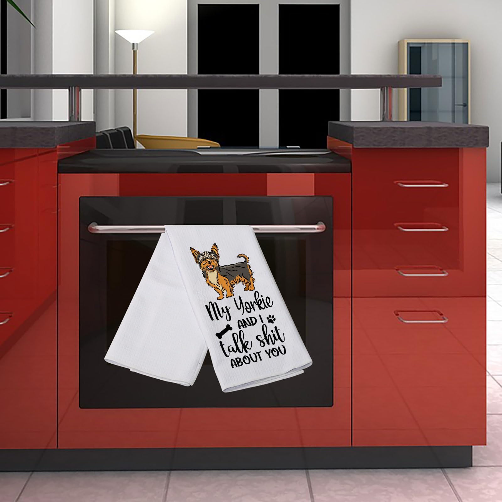 Levlo Yorkie Lovers Gift My Yorkie And I Talk Shit About You Kitchen Towel Dog Owner Dish Towel(My Yorkie)