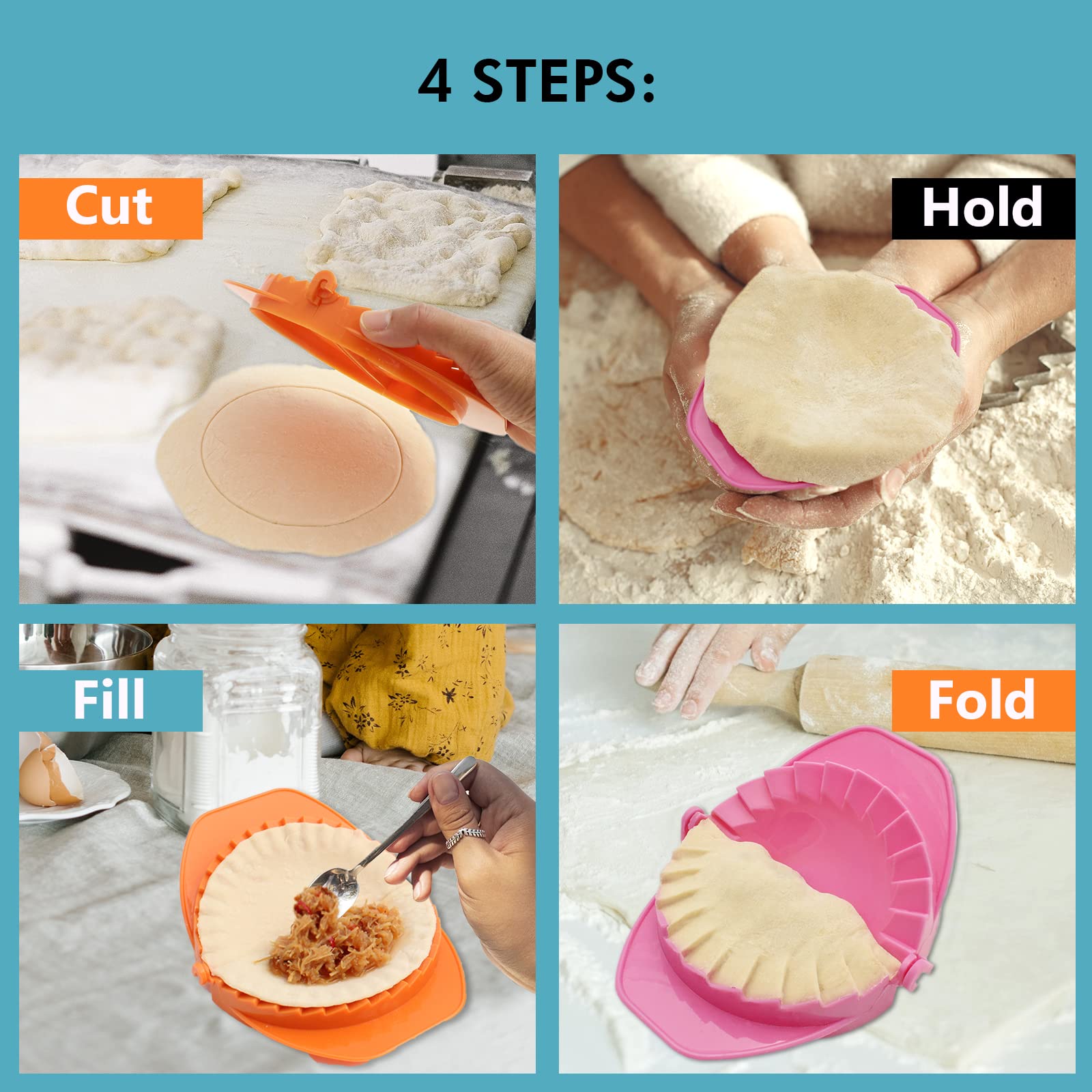 Zoie + Chloe Set Of 3 Dough Press - Plastic Pastry Shaper & Empanada Maker Press With Crimped Crust Edges - Kitchen Tools For Ma