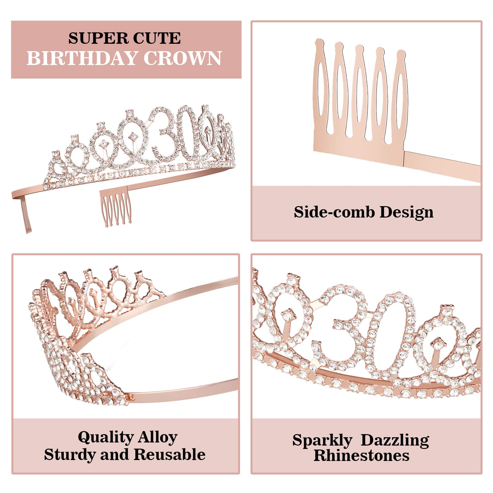30th Birthday Decorations for Her 30th Birthday Sash Crown/Tiara Candles Cake Toppers.30th Birthday Gifts for Her 30th Birthday Decorations for Women 30 Birthday Decorations