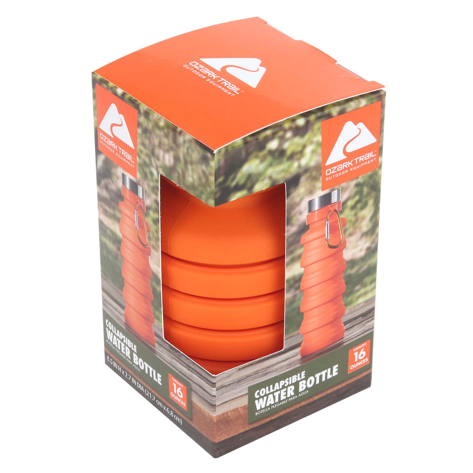 Ozark Trail 16 Oz Collapsible Silicone Water Bottle With Carabiner - Orange