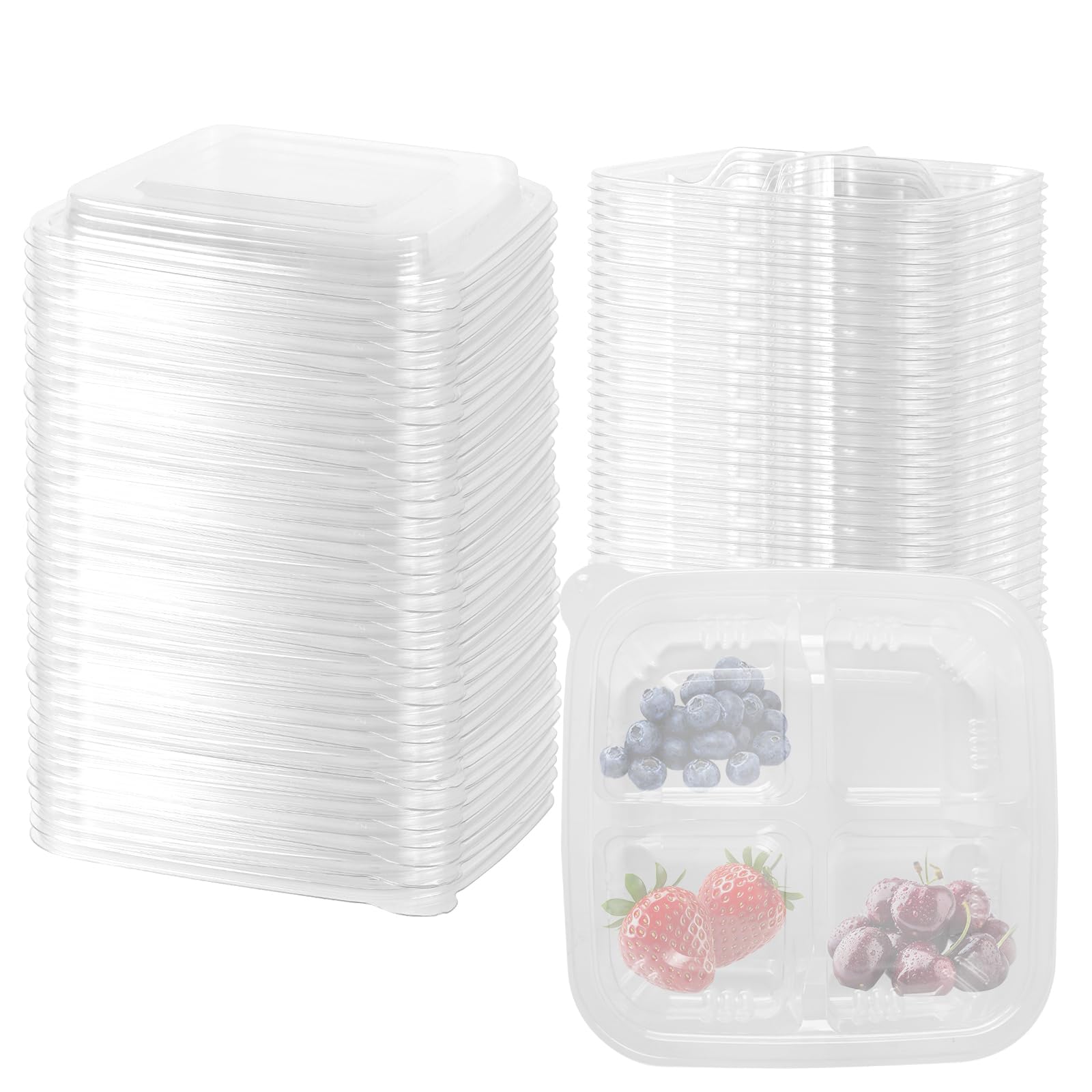 JAPCHET 70 Pack Clear Bento Snack Containers, 4 Compartment Plastic Snack Containers with Lids, Lunchable Food Storage Container