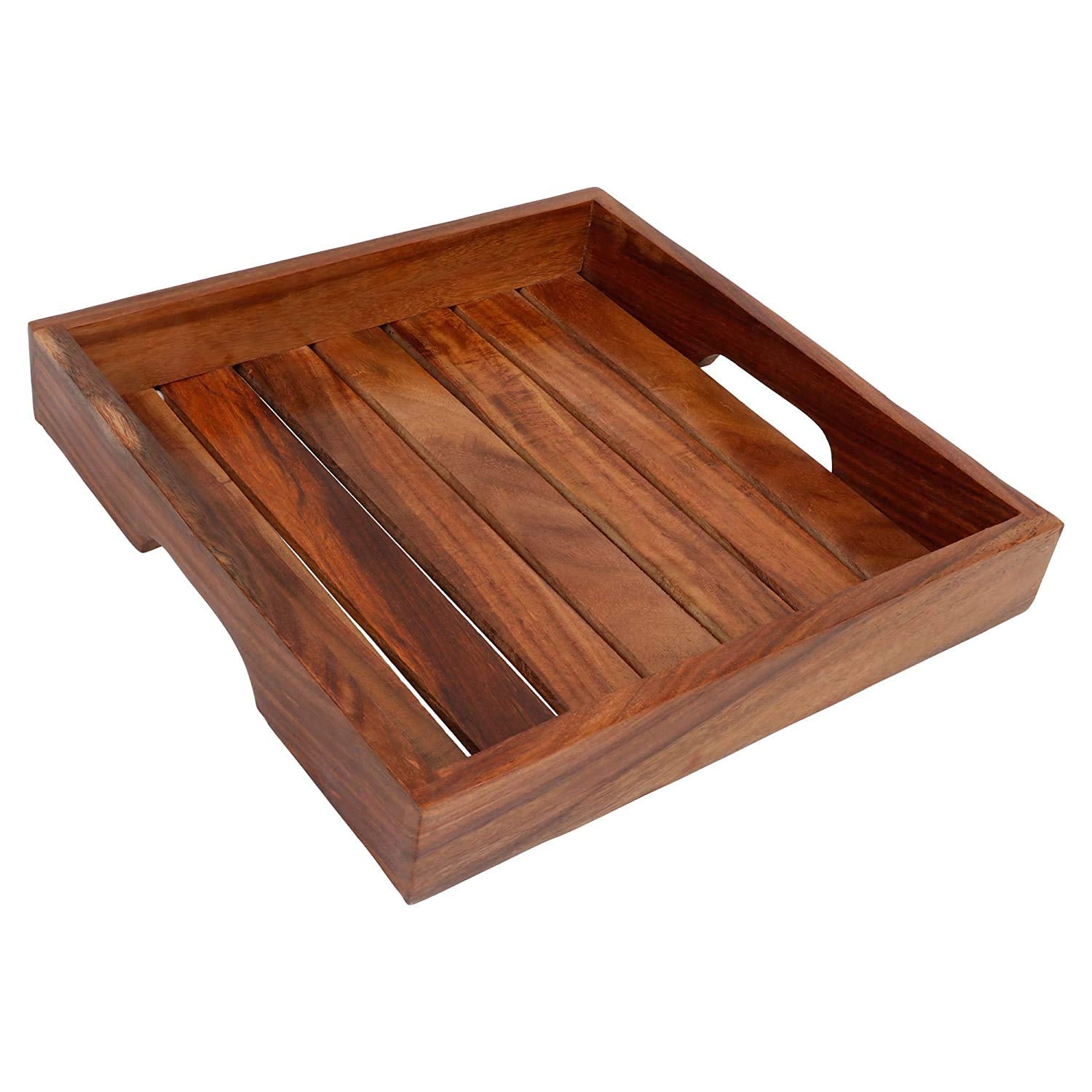 Woodykart Wooden Handmade Serving Tray/Table Decor Brown (11 X 11 X 2 Inches)