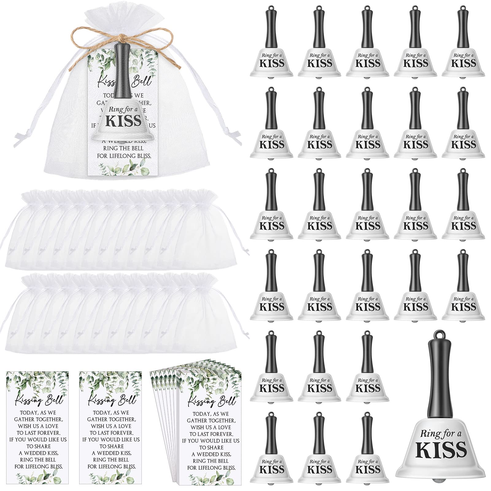 Lounsweer 60 Sets Wedding Favors For Guests Including 60 Pcs Wedding Bells 60 Pcs Greenery Kissing Bell Cards 60 Pcs Jute Ropes