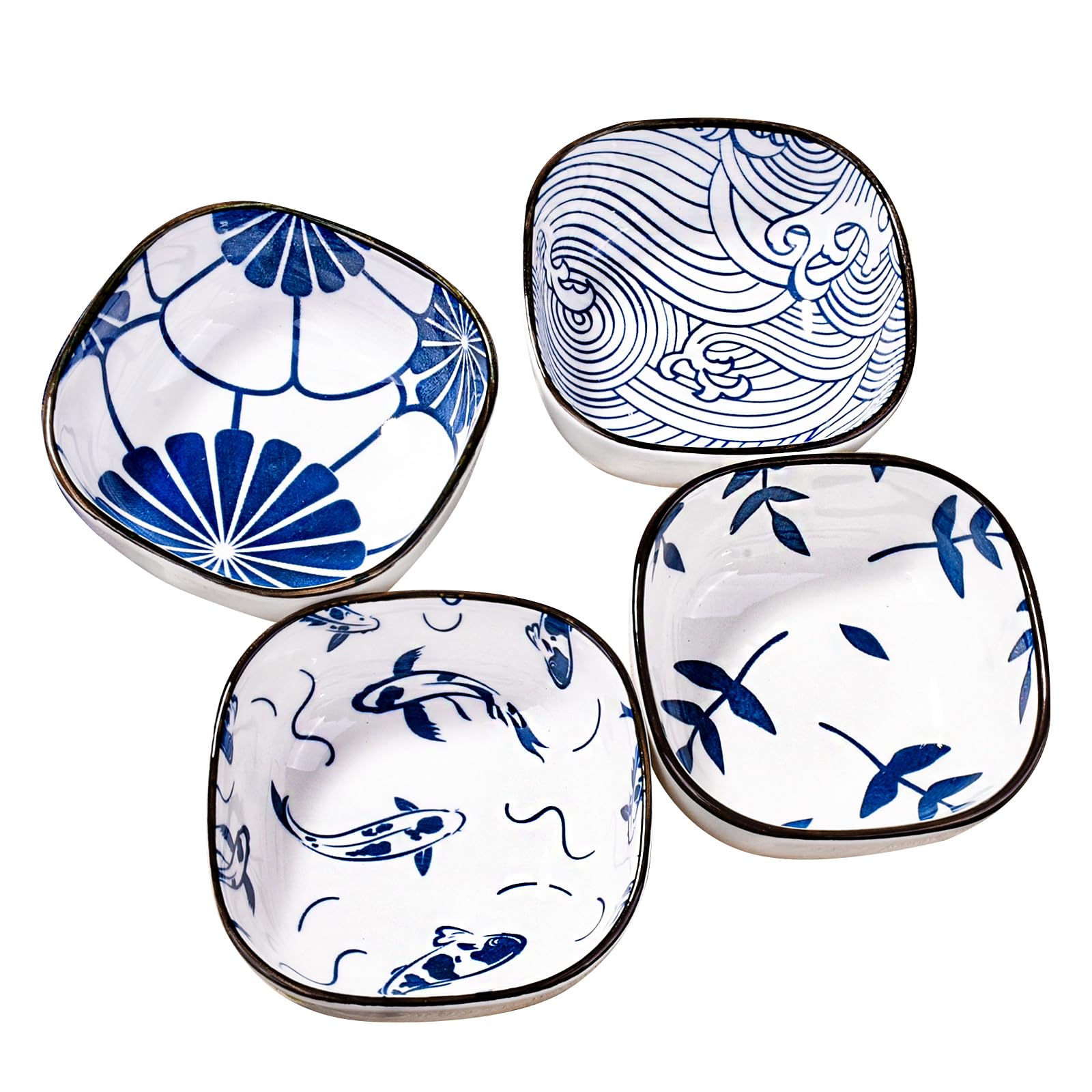 Cerficer Japanese Style Ceramic Dipping Bowls, Side Dishes For Sushi,Sauce,Snack And Soy,Blue And White Pinch Bowls For Kitchen