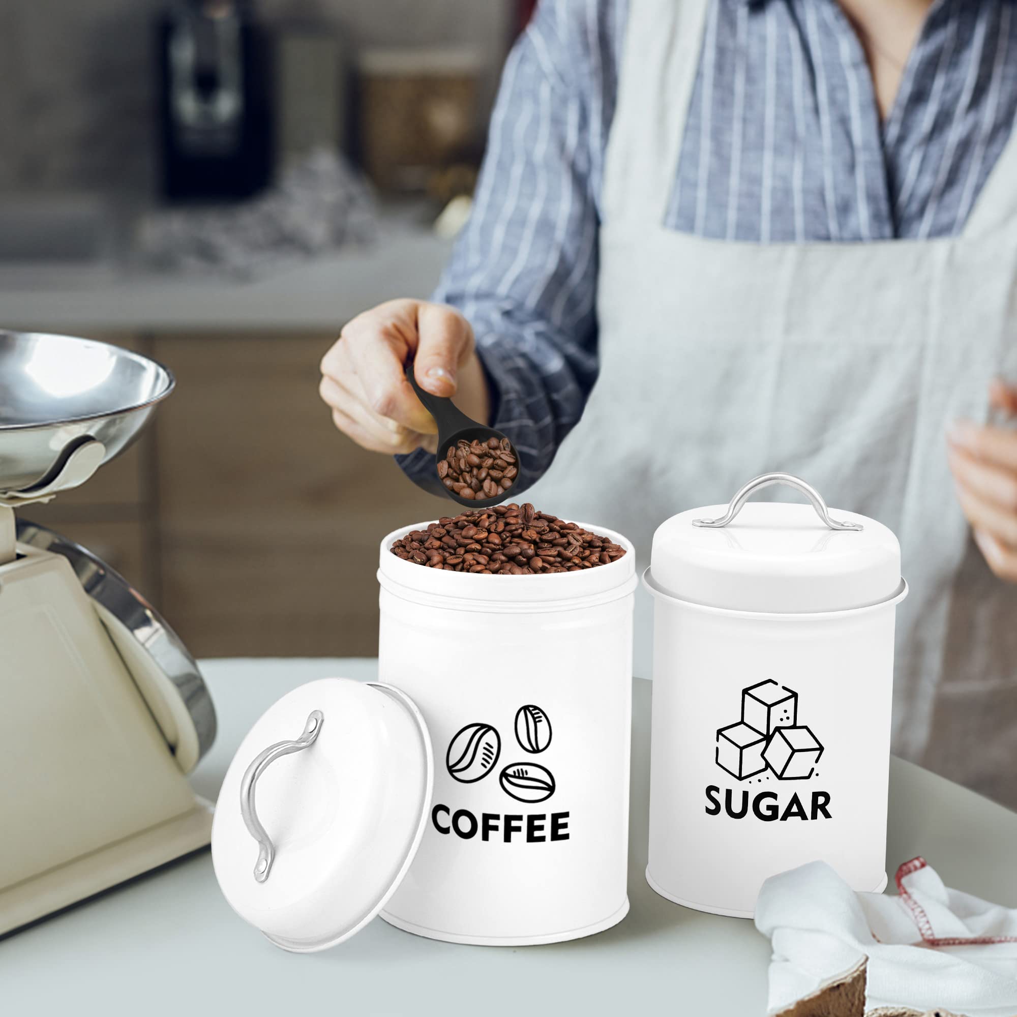 8 Piece Large Food Canisters For Kitchen Storage, Canister Set With Lid For Kitchen Counter, Farmhouse Kitchen Coffee Tea Sugar