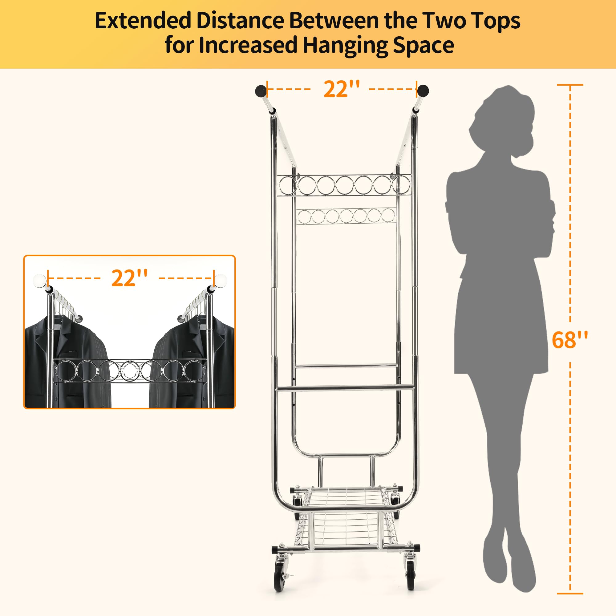 Rengue Heavy Duty Rolling Clothing Rack, 610LBS Capacity, Portable Stainless Steel, Silver, Model RG-RGR01, Commercial Garment Rack