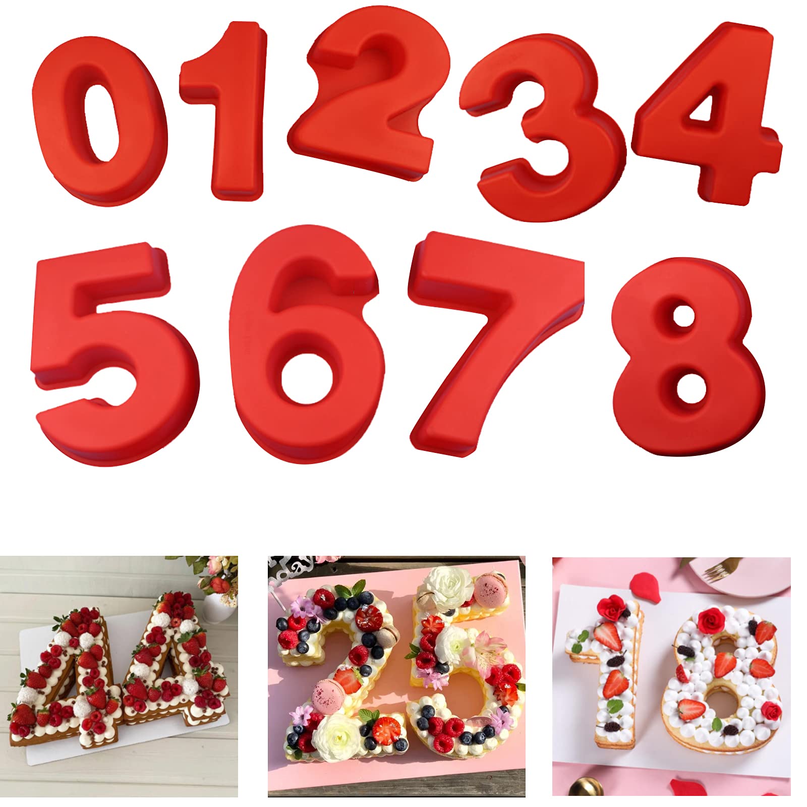 Silicone Numbers Cake Molds, 3D Digital Baking Silicone Mould,10Inch Large Number Cake Pan Set 0-9 Numbers Cake Pan Silicone Bak