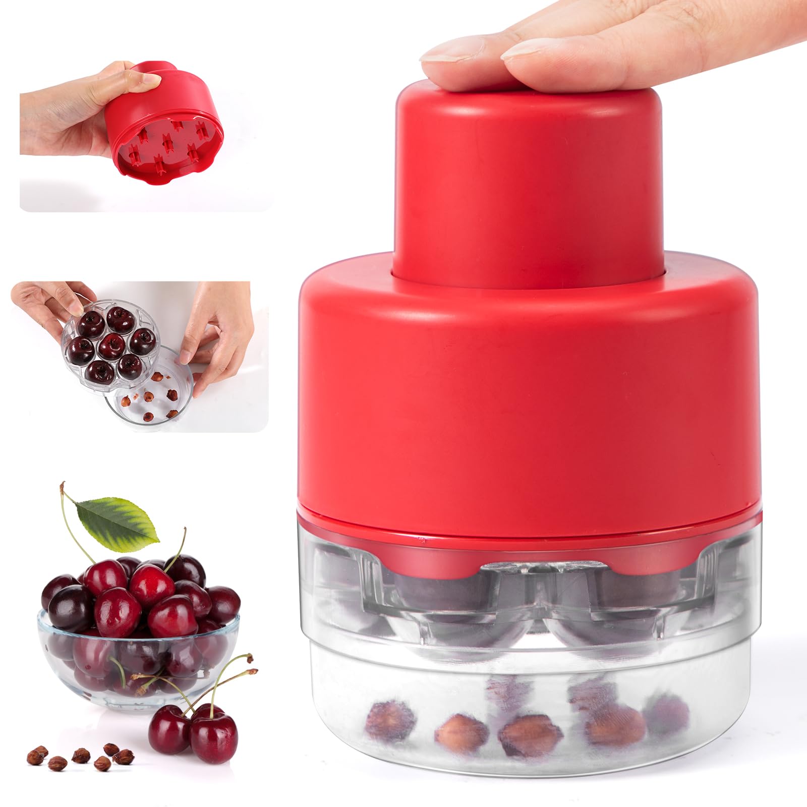 SCHVUBENR 7-IN-1 Large Cherry Pitter Tool - Portable Cherry Corer Pitter with Ergonomic Push Design - Easy to Use for Making Che