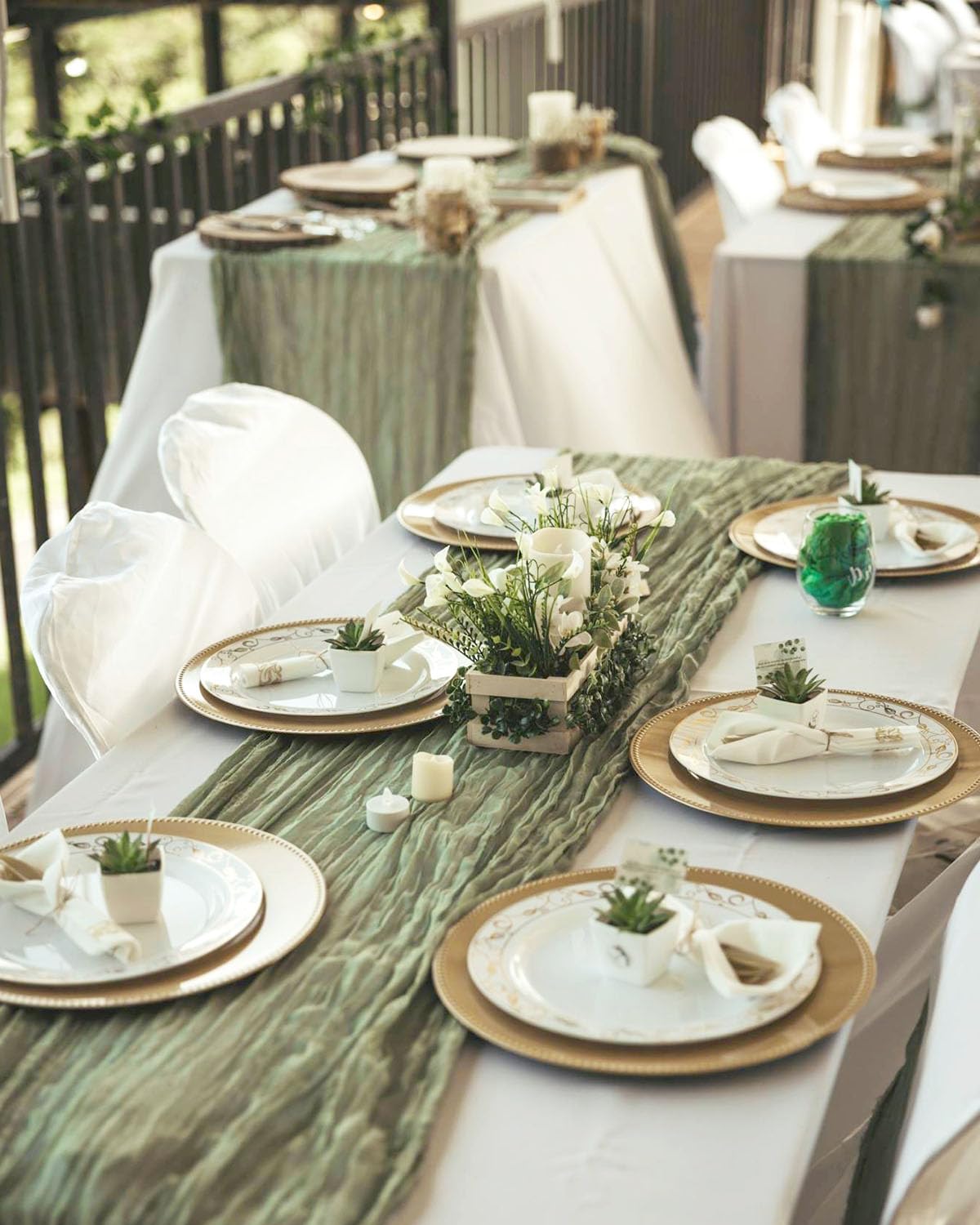 Fusenyuan Sage Cheesecloth Table Runner 10Ft 1Pcs For Boho Wedding Farmhouse Party Rustic Gauze Table Runner 120'' X 35'' For Ba