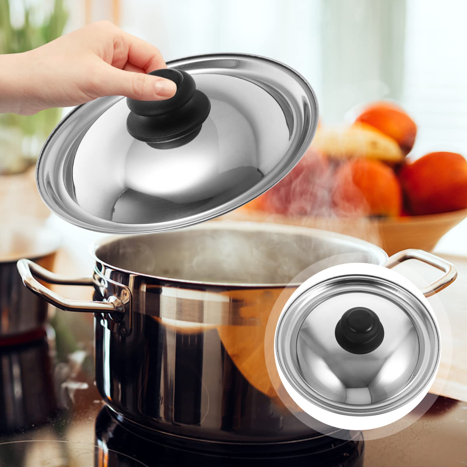Hemoton 8.5In(22Cm) Universal Lid For Pot, Stainless Steel Pan Lid Frying Pan Cover Pot And Pan Lid For Kitchen