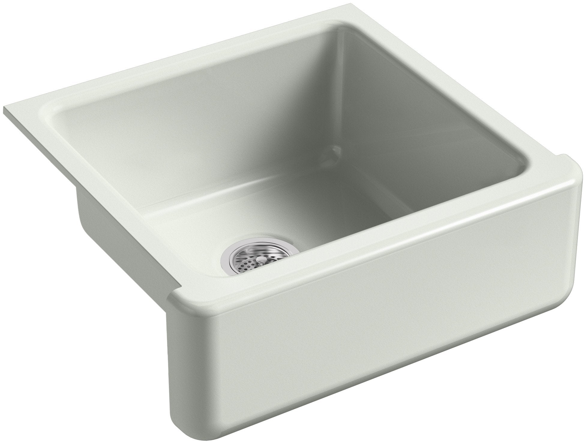 KOHLER Whitehaven Farmhouse Self-Trimming Apron Front Cast Iron Sink, Single Bowl with Tall Apron, 24 Inch, Sea Salt
