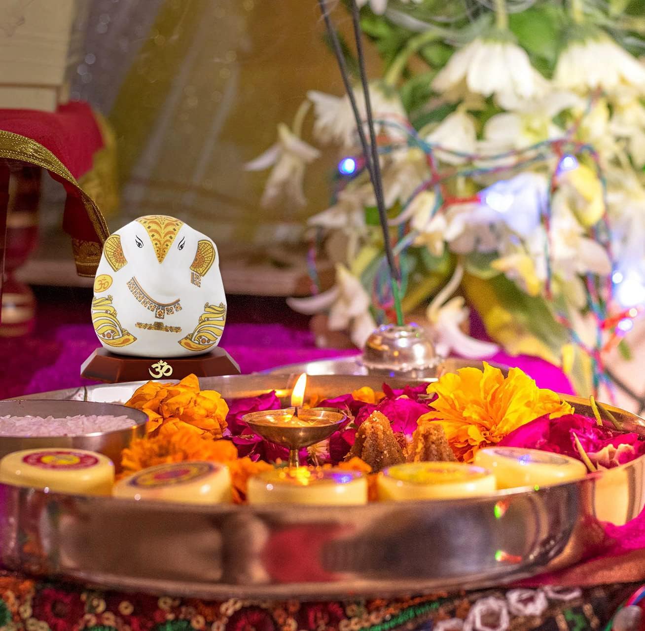 DIVINITI Lord Ganesha Ceramic Idol for Car Dashboard, Tabletop|Statue for Good Luck, Prosperity and Success|Ganpati Statue for H