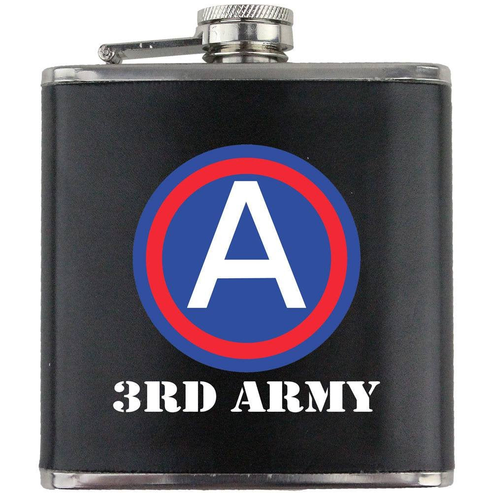 Army 3rd Army Full Color Stainless Steel Leather Wrapped 6oz. Flask