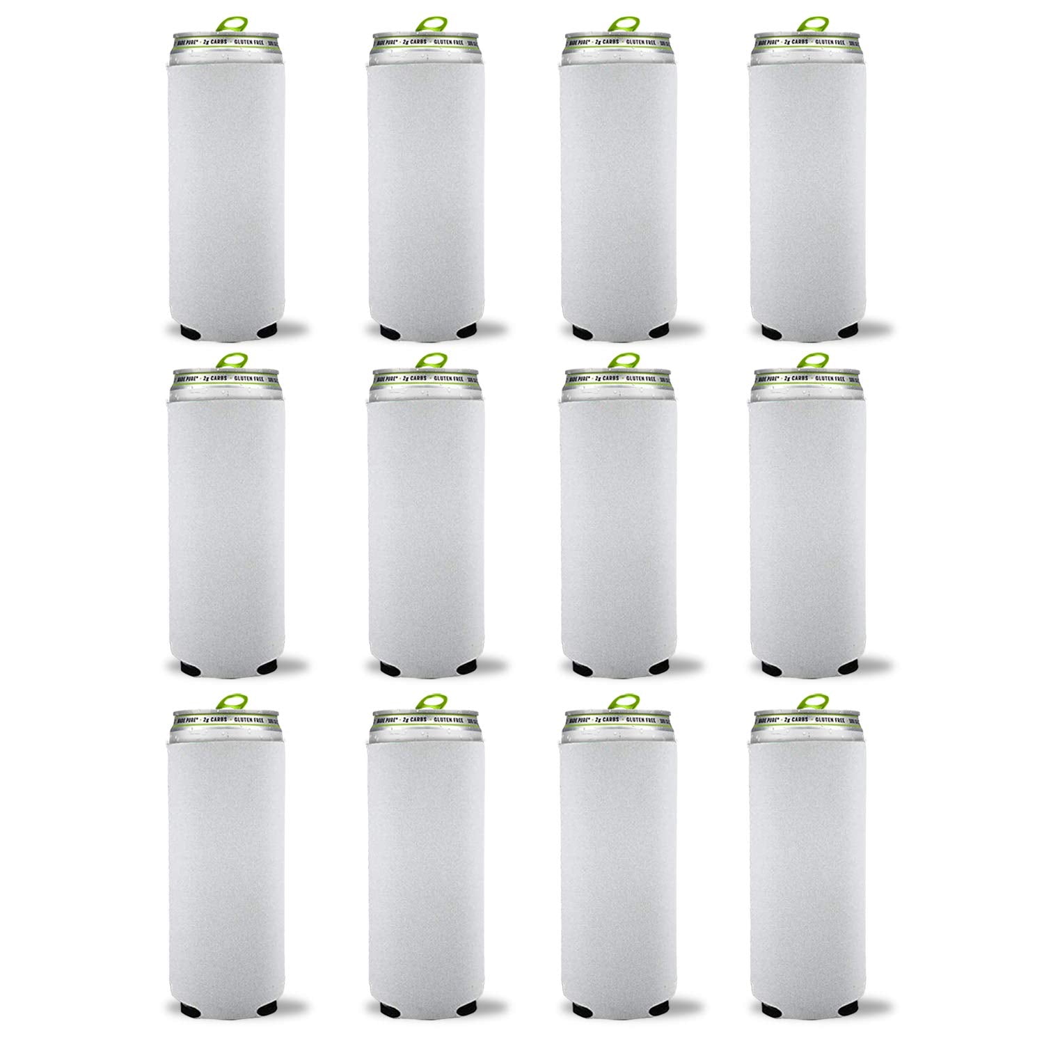 Kropsis Collapsible 12 Oz Slim Can Cooler Sleeves Blank Fabric Scuba Foam (White, 12)