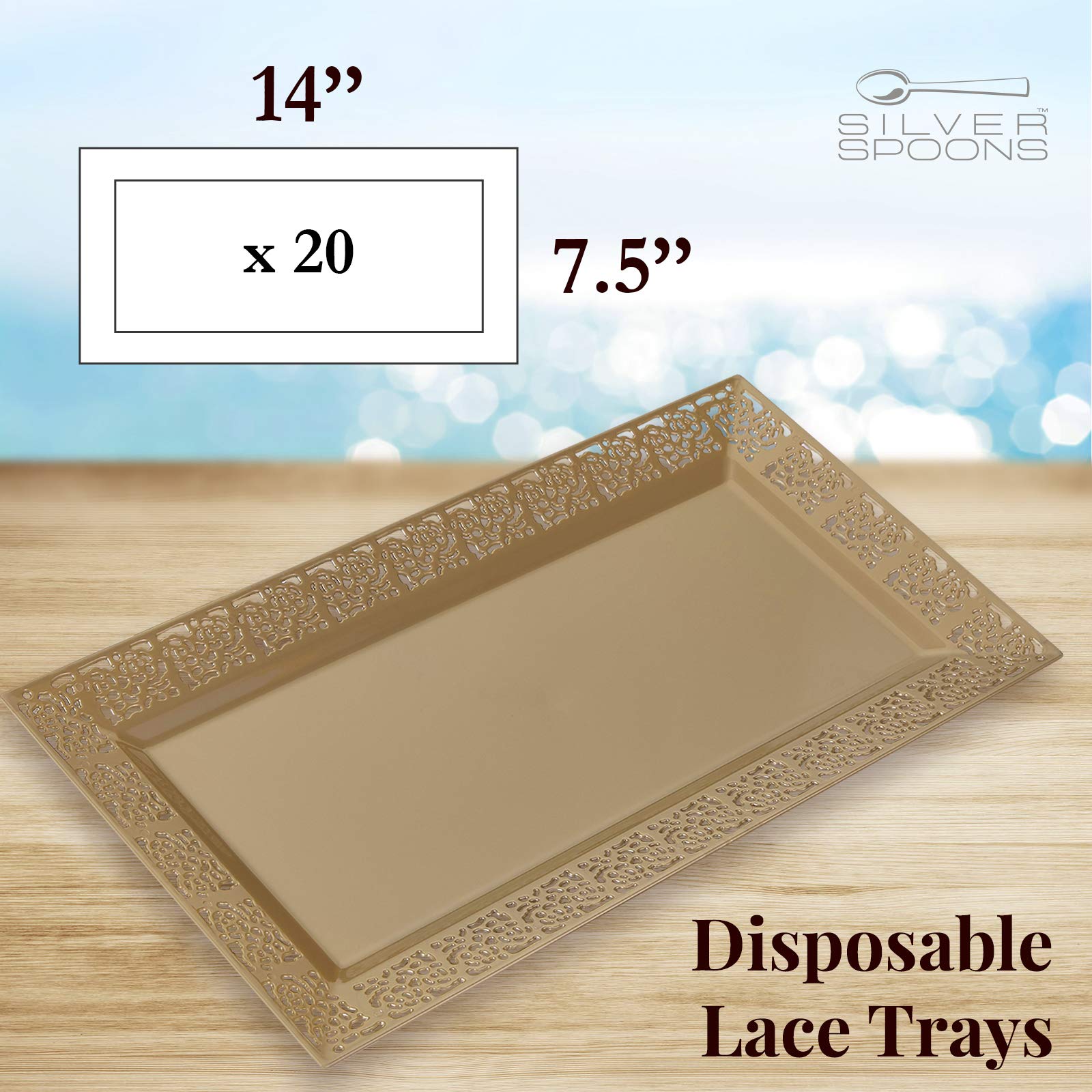 Silver Spoons Disposable Lace Trays | For Upscale Wedding & Dining | 6 Pc | Gold | 14' X 7 . 5'