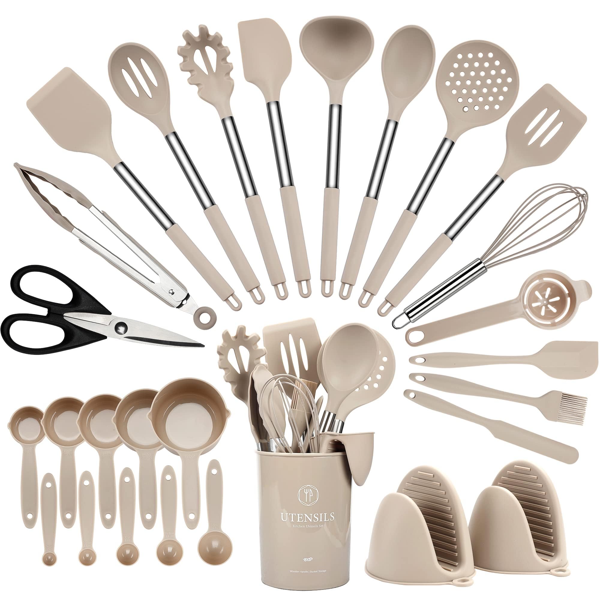 Kitchen Utensils Set 28 Pcs, Hvygss Silicone Cooking Utensils Set, Stainless Steel Handle Silicone Spatula Set With Silicone Whi