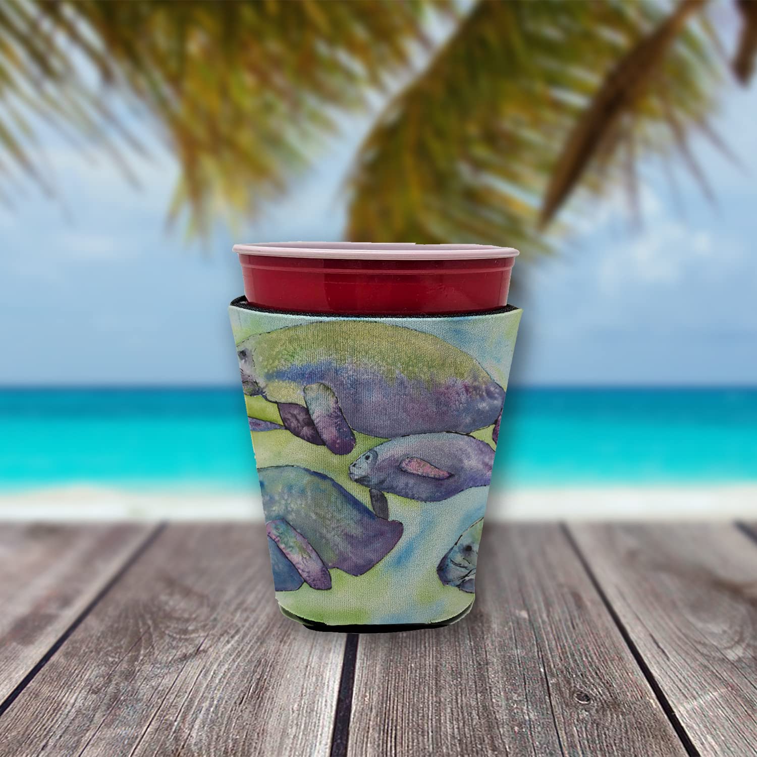 Manatee  Red Solo Cup Beverage Insulator Hugger