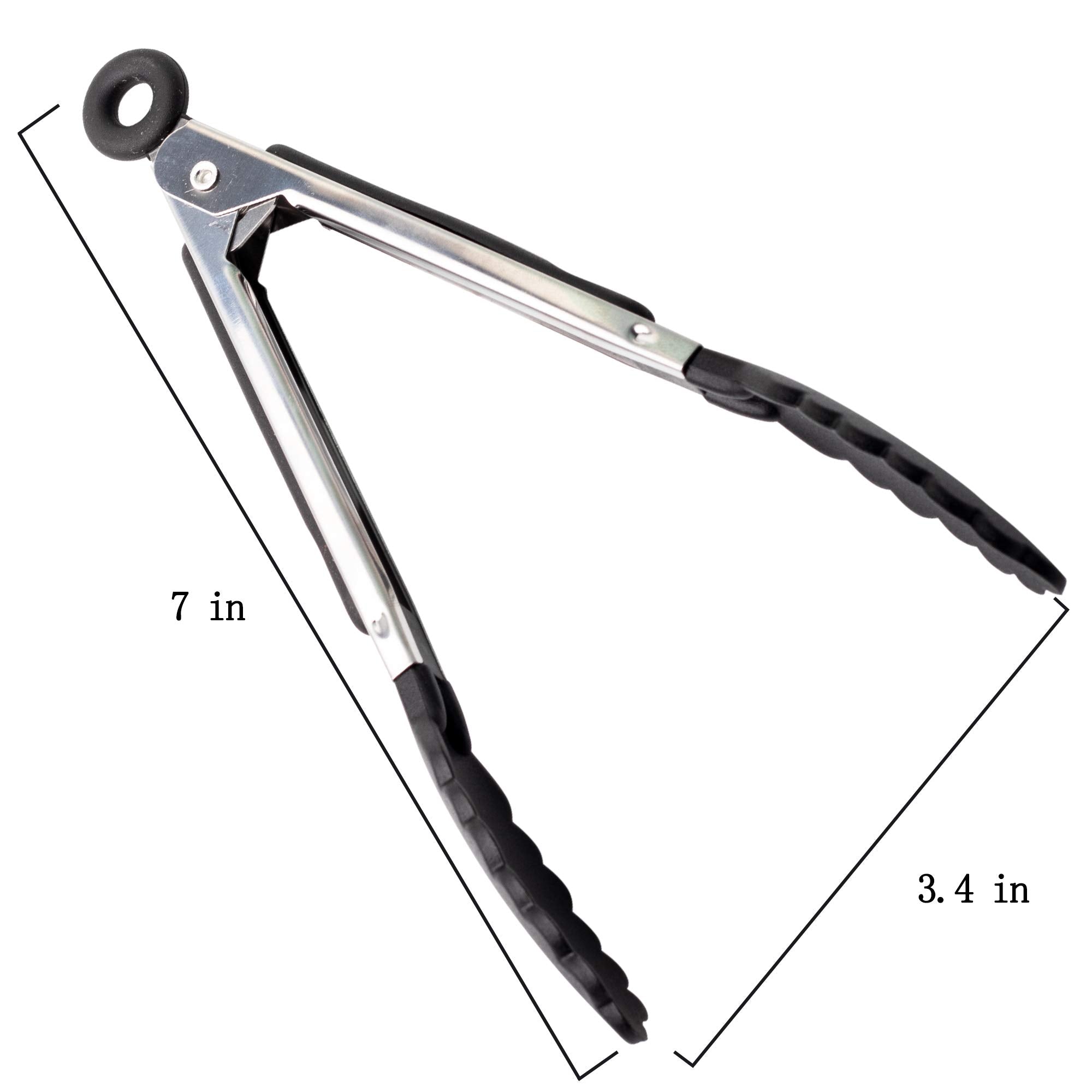 Winning team 7 Pack Kitchen Tongs Set 7-Inch Black Mini Small Food Tongs with Stainless Steel Silicon Handles and Nylon Tips Heat Resistant Tongs for Cooking  Serving  BBQ  Grilling  Salad and More