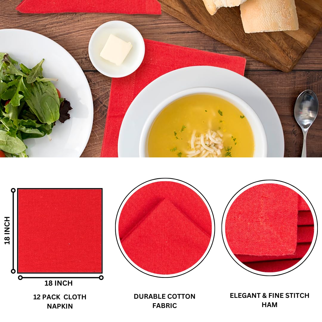 Cotton Dinner Napkin 18X18 Inch Red, Everyday Napkins, Cotton Napkins, Wedding Napkins, Cocktails Napkins, Tailored With Mitered