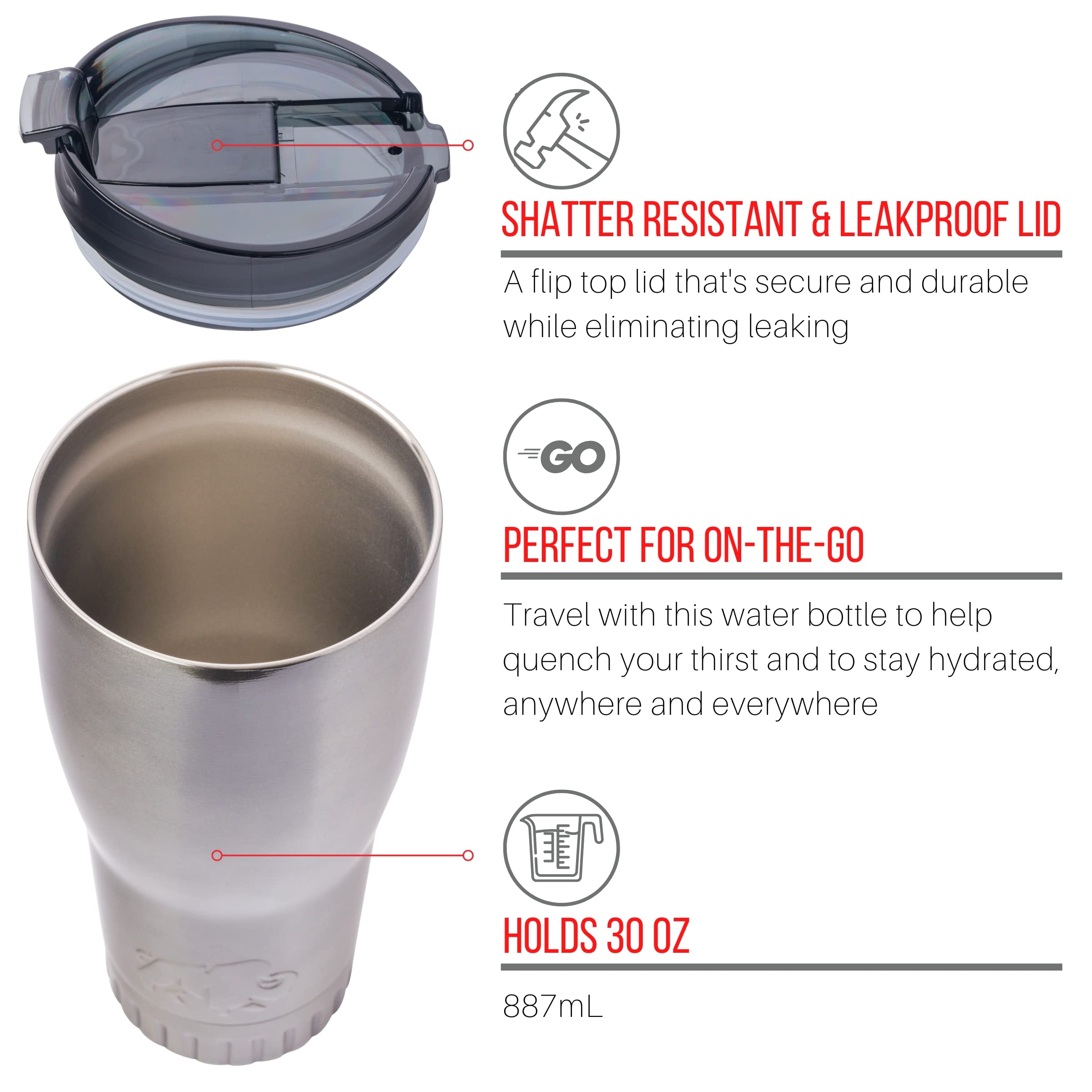 Silver Buffalo Double Walled Vacuum Insulated Stainless Steel Tumbler With Flip Top Lid Keeps Hot And Cold, Travel Coffee Mug Le