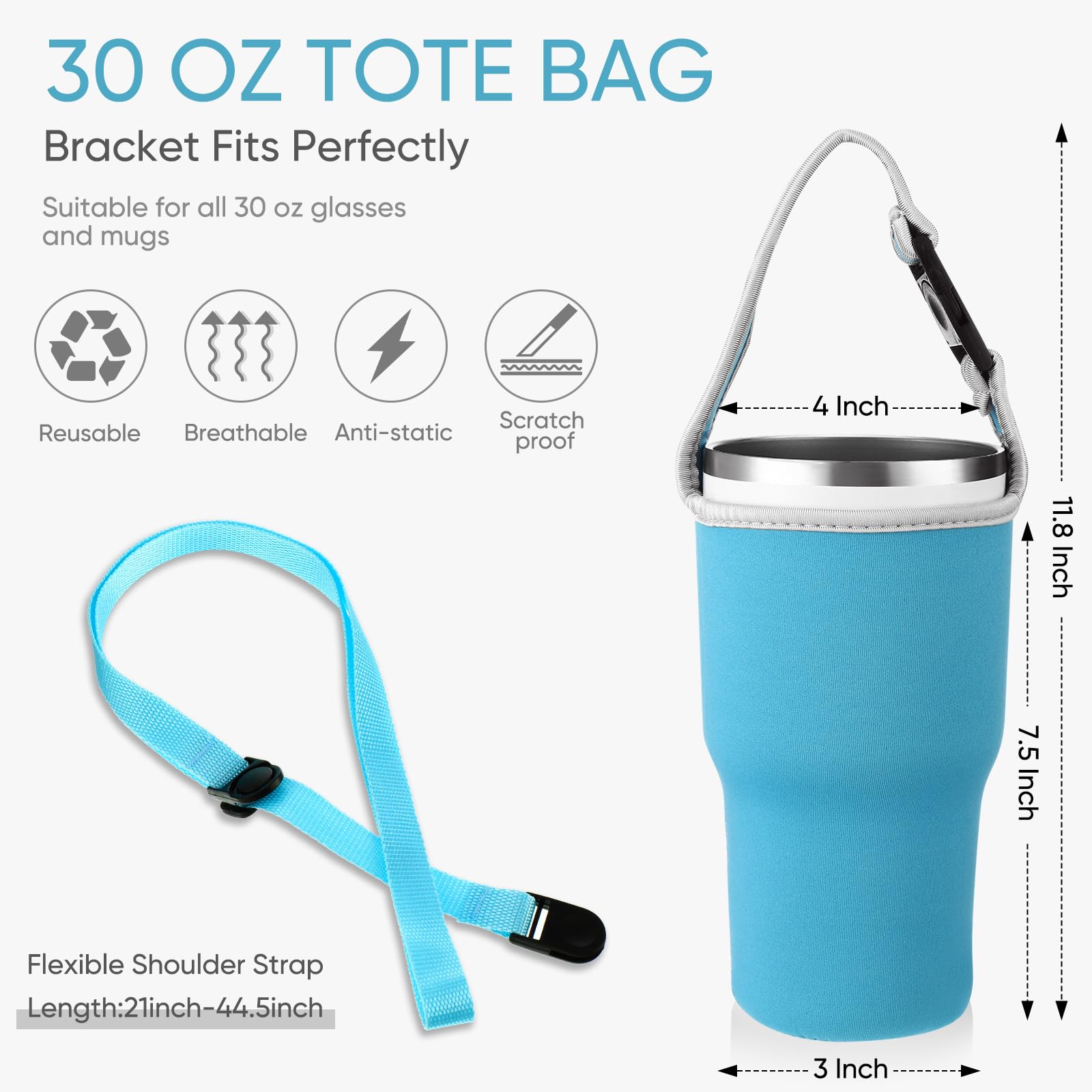 6 Pieces 30Oz Tumbler Carrier Holder Pouch With Shoulder Strap Reusable Cup Holder Pouch Neoprene Insulator Cup Sleeve Cover Hol