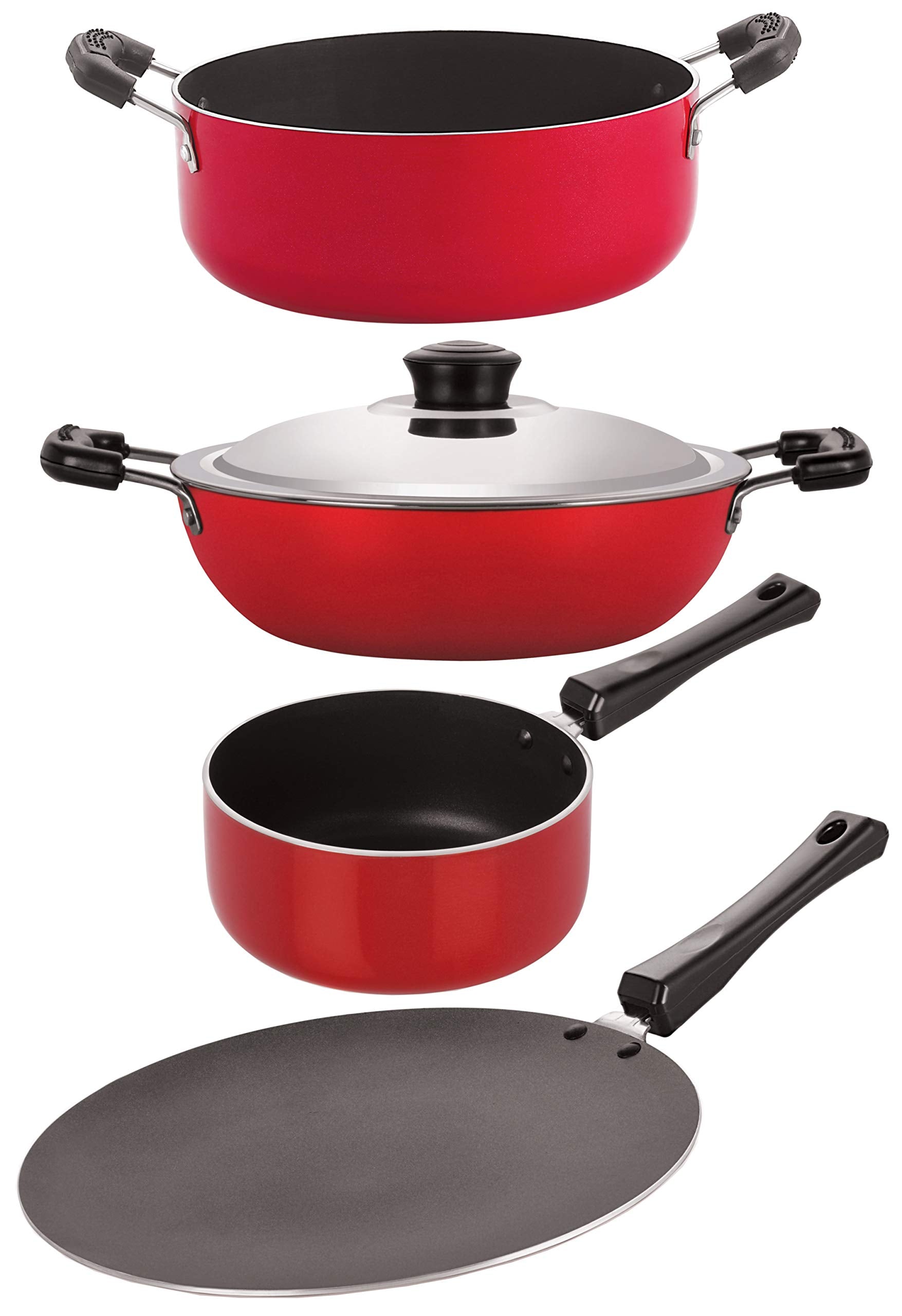 Nirlon Odor Free 3 Layer Nonstick Coating Cookware Gift Item 4 Pieces Set With Bakelite Handle (Ct12_Dkd(J)_Sp(B)_Cs24)