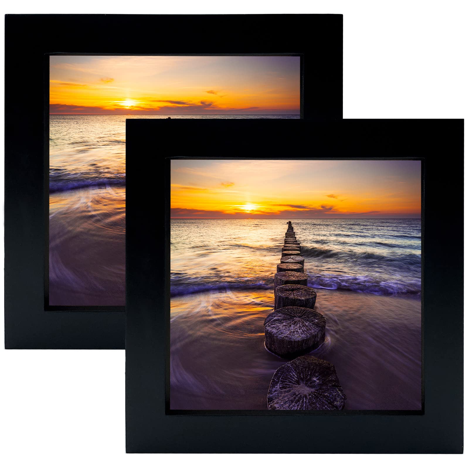 LEKAIYA 5x5 Black Picture Frames Set of 2, Square Solid Wood Photo Frame for Tabletop or Wall Mounting