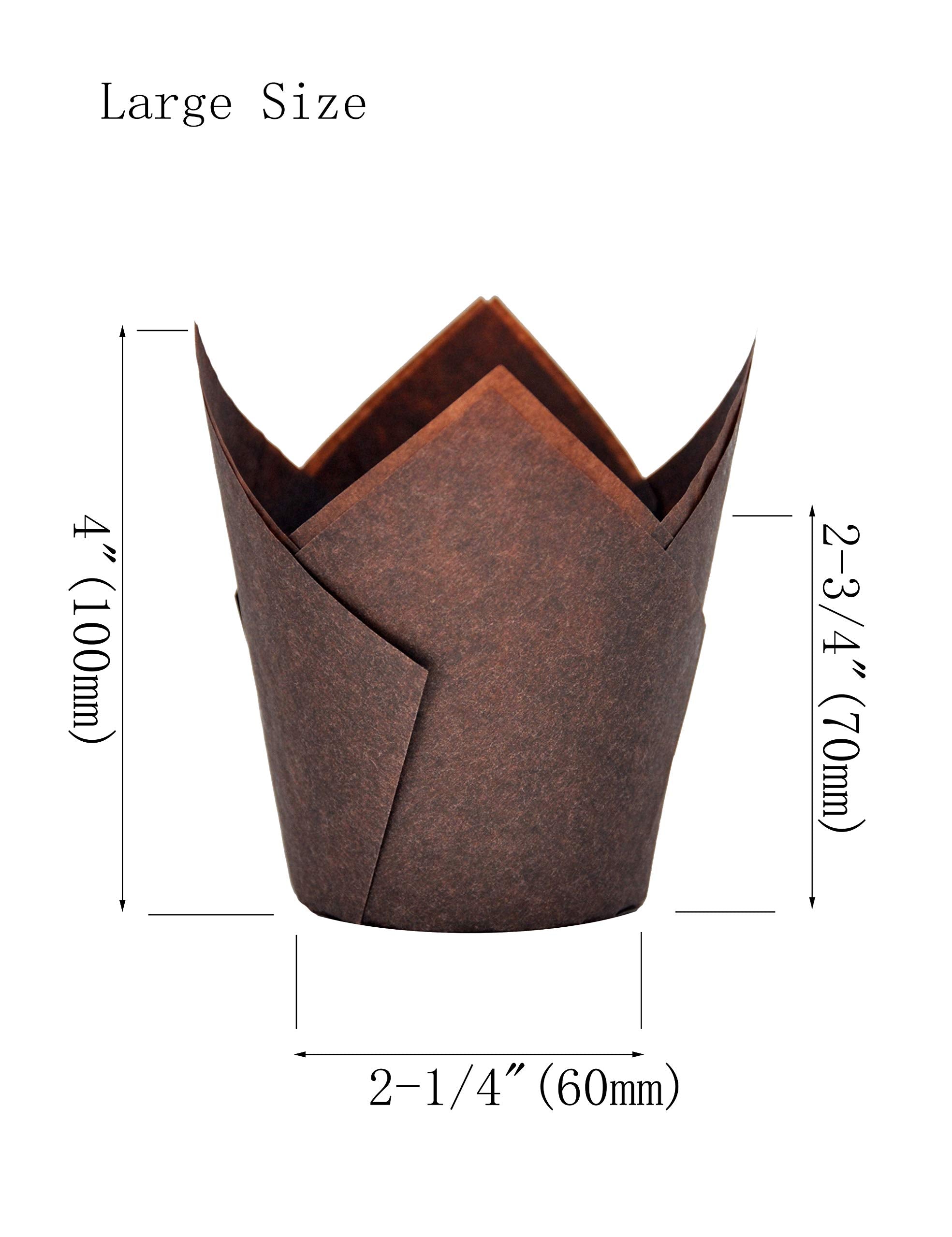 Qlsmypkg Large Muffin Greaseproof Paper Baking Cupcake Cups, 2-1/4'' X 4'' Chocolate Brown Tulip Baking Cup Case Of 125 Pcs (125