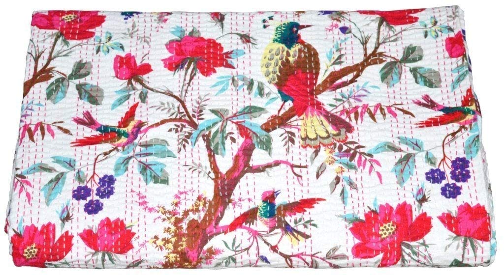 Mtreon Jaipuri Quilt Handmade Bed Cover Cotton Kantha Blanket Throw Home Decor Bedspread Bedsheet, Twin Size Multicolour (60 X 9