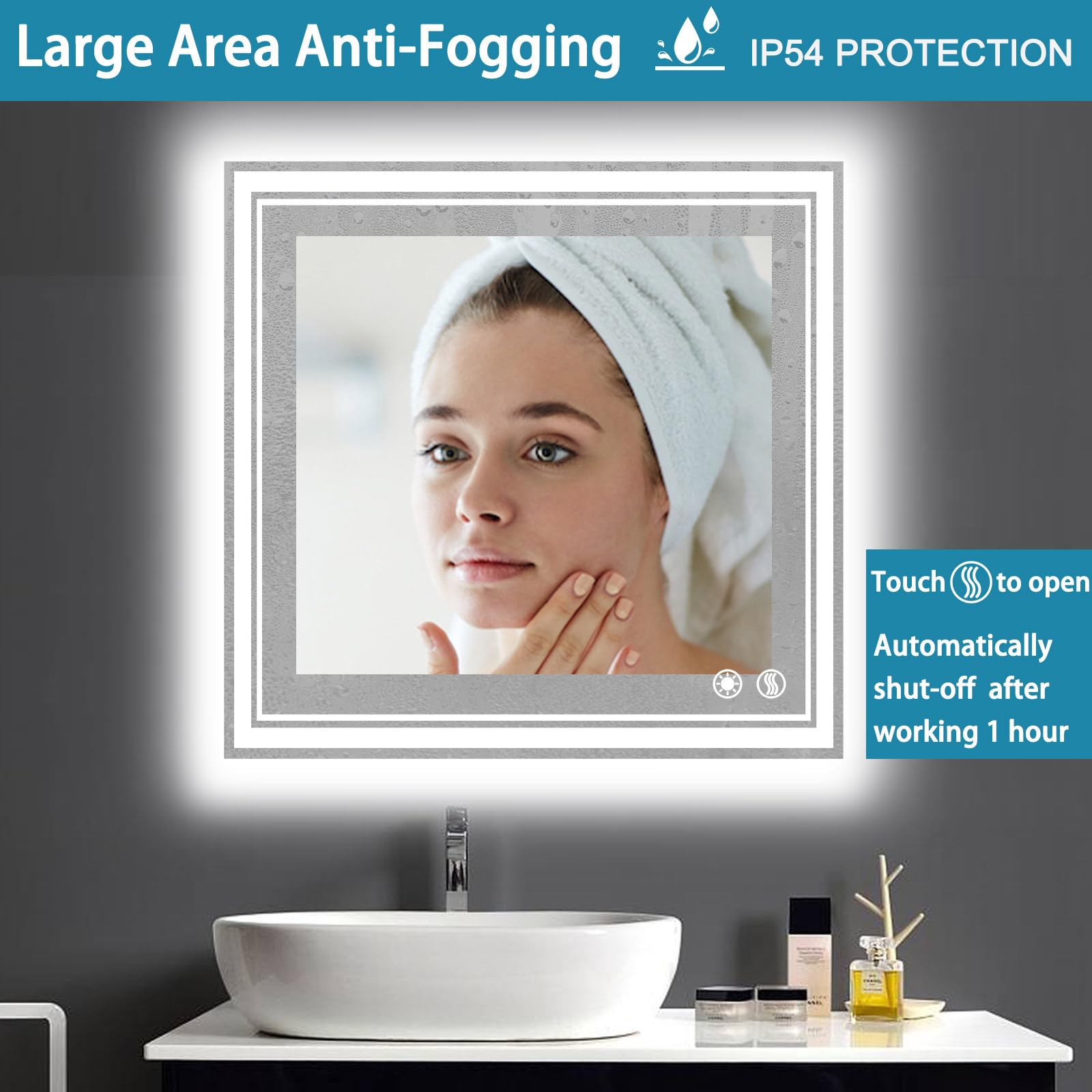 Getovin 26 X 26'' Led Bathroom Mirror Anti-Fogging Bathroom Mirror With Lights Stepless Dimmable Brightness And Colors Front And