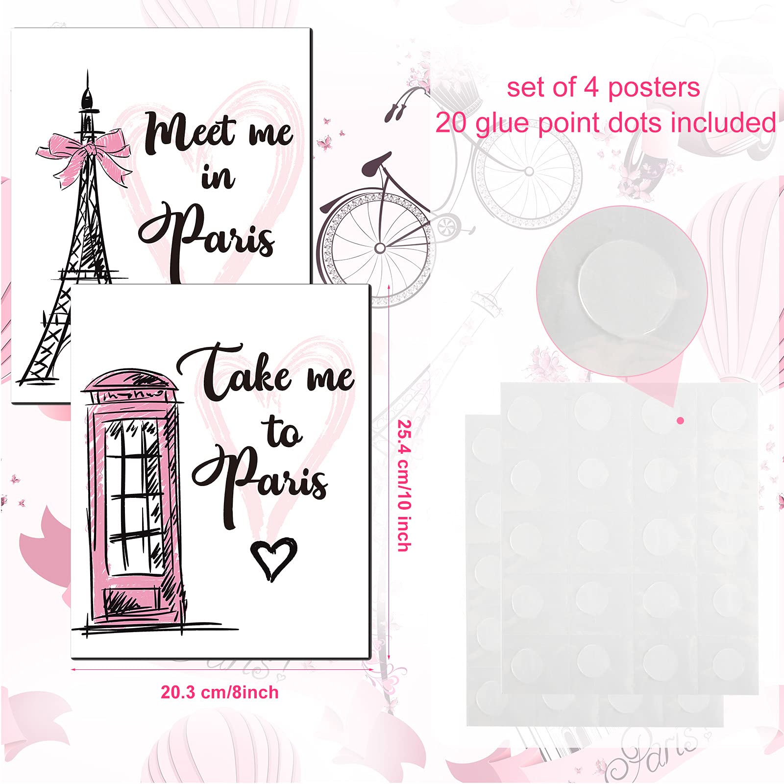 4 Pieces Paris Wall Art Prints  Pink Eiffel Tower Telephone Booth Romantic Paris Theme Room Unframed Art Poster Decor for Girls Living Room Bedroom Bathroom Kitchen Office Decor  8 x 10 Inch