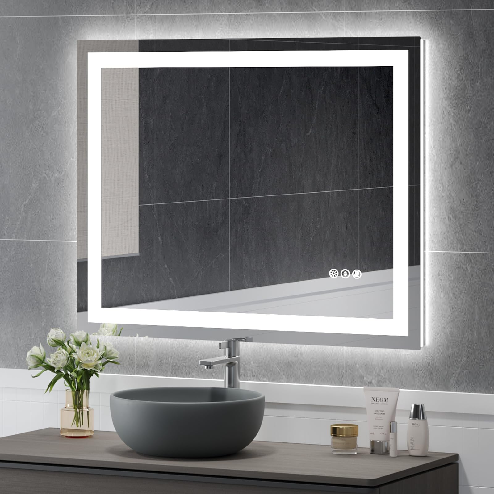 Ushower 40X32 Inch Modern Led Bathroom Mirror - Smart Backlit Vanity Mirror With Anti-Fog, Dimmable Lights, Wall Mounted, 1/5 In