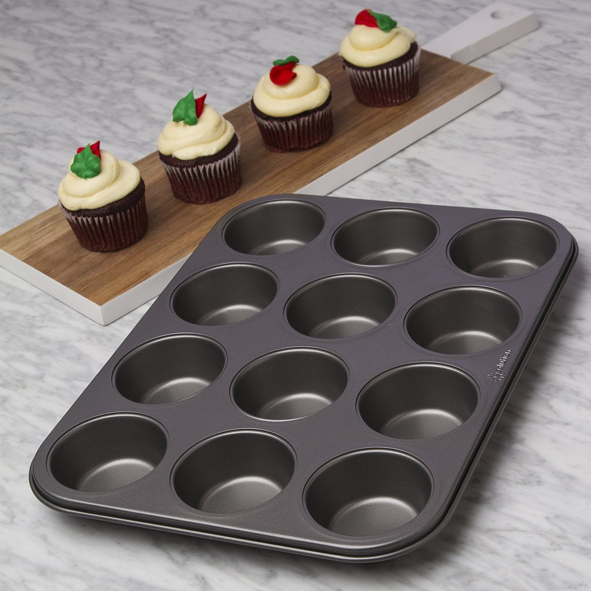 Ecolution Bakeins 12 Cup Muffin And Cupcake Pan - Pfoa, Bpa, And Ptfe Free Non-Stick Coating - Heavy Duty Carbon Steel - Dishwas