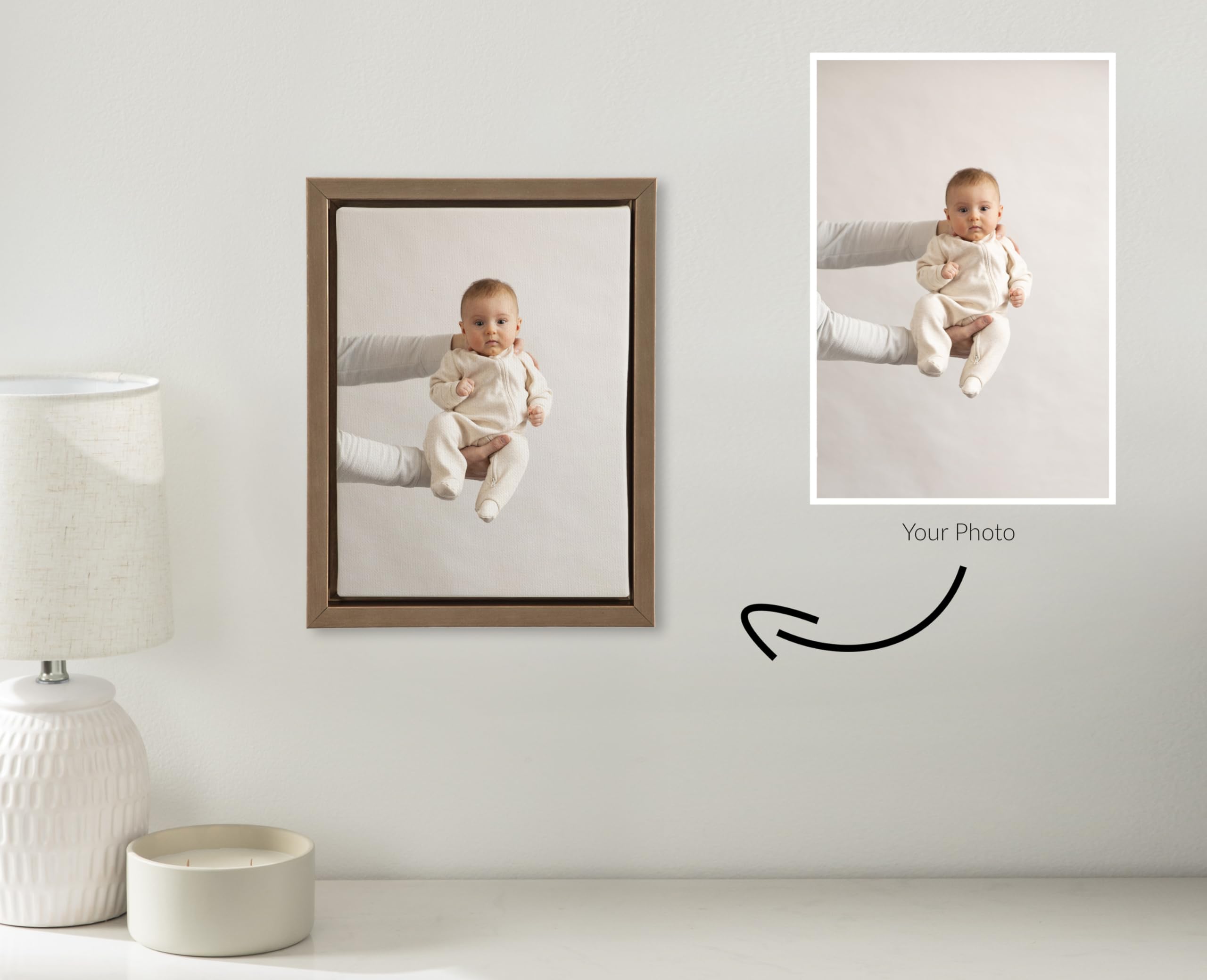 Kate And Laurel Custom Printed Framed Canvas Wall Art, 8X10 Gold, Sylvie Personal Canvas Print With Your Photos For Bedroom Or L