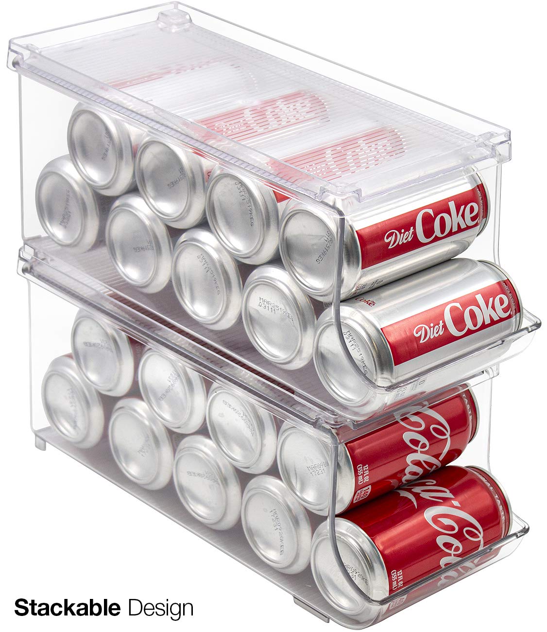 Sorbus Soda Can Organizer For Counter Depth Refrigerator Stackable Can Holder Dispenser With Lid For Fridge, Pantry, Freezer - H