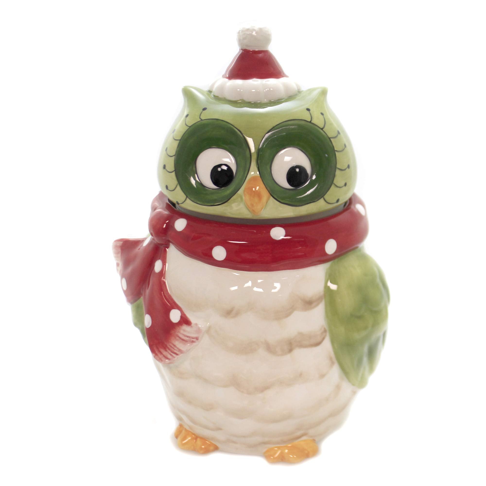 Cosmos Gifts Owl Design Ceramic Holiday Cookie Jar, 9-5/8-Inch