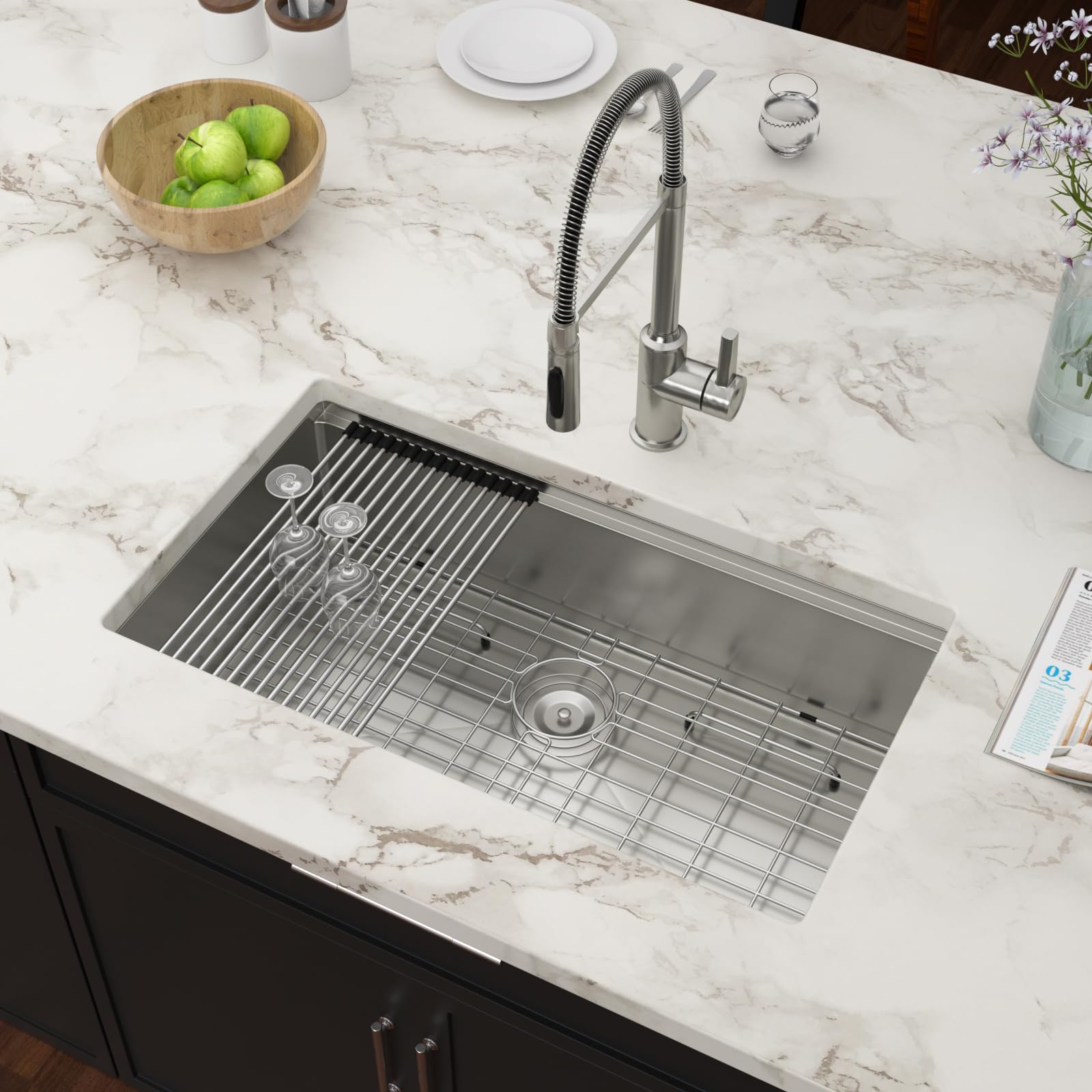 Couoko Workstation Kitchen Sink, 32 Inch Undermount Kitchen Sinks Stainless Steel Kitchen Sink Workstation Ledge 16 Gauge Single